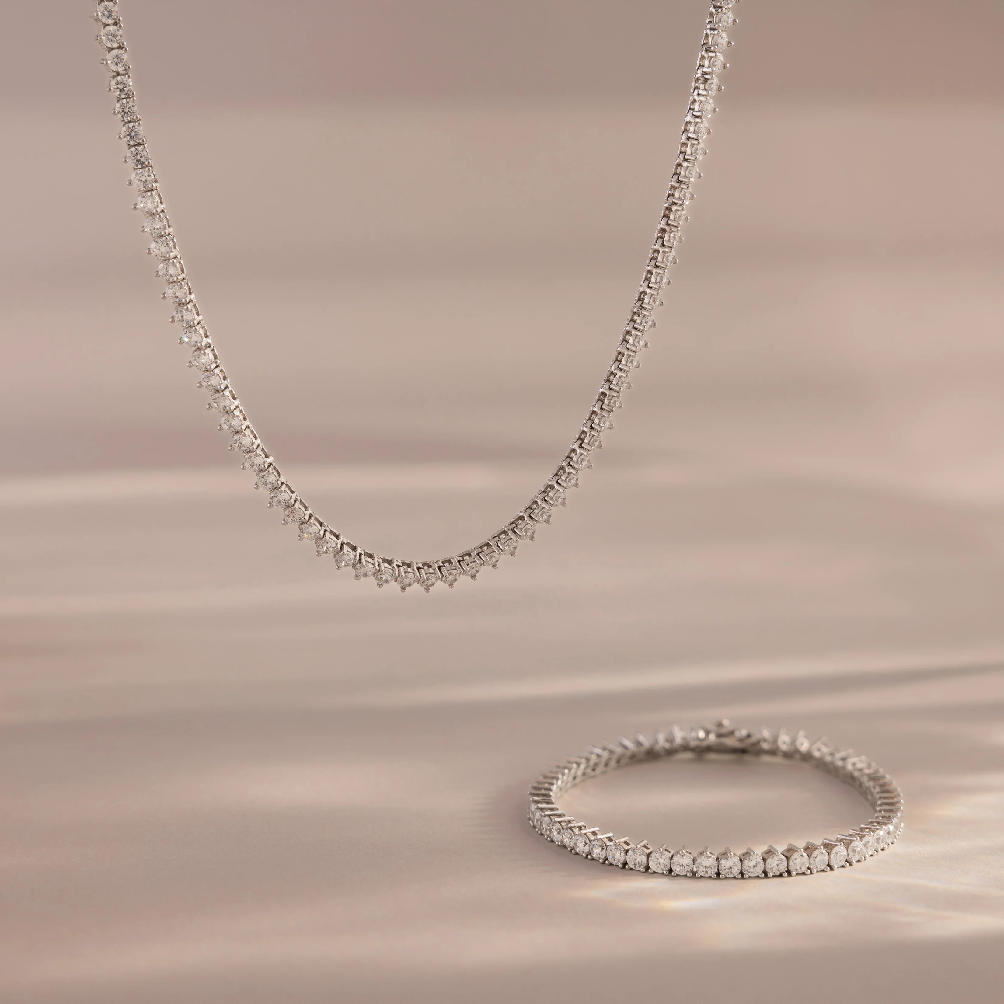 3-Prong Diamond Tennis Necklace & Bracelet Set - Image 2