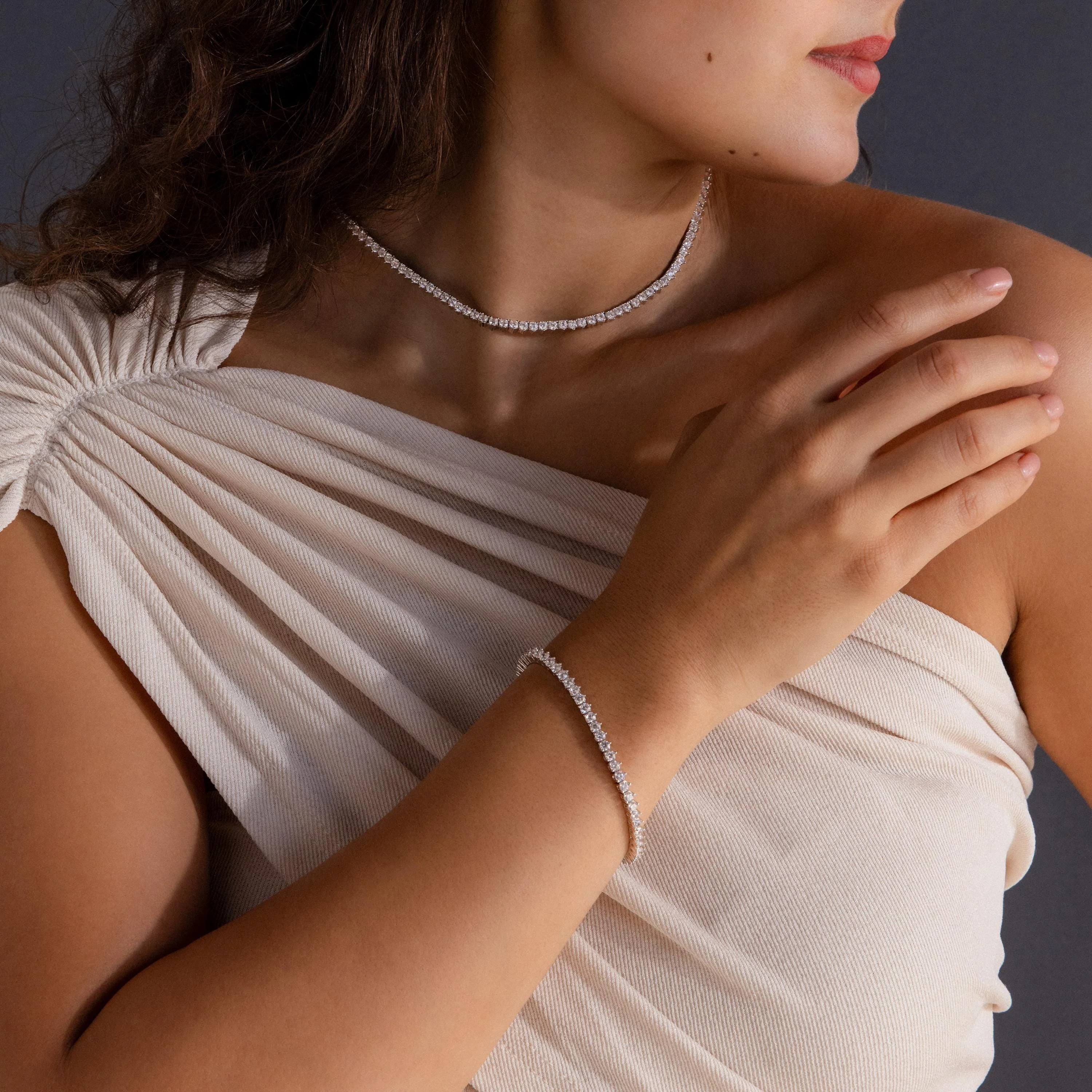 3-Prong Diamond Tennis Necklace & Bracelet Set - Image 3