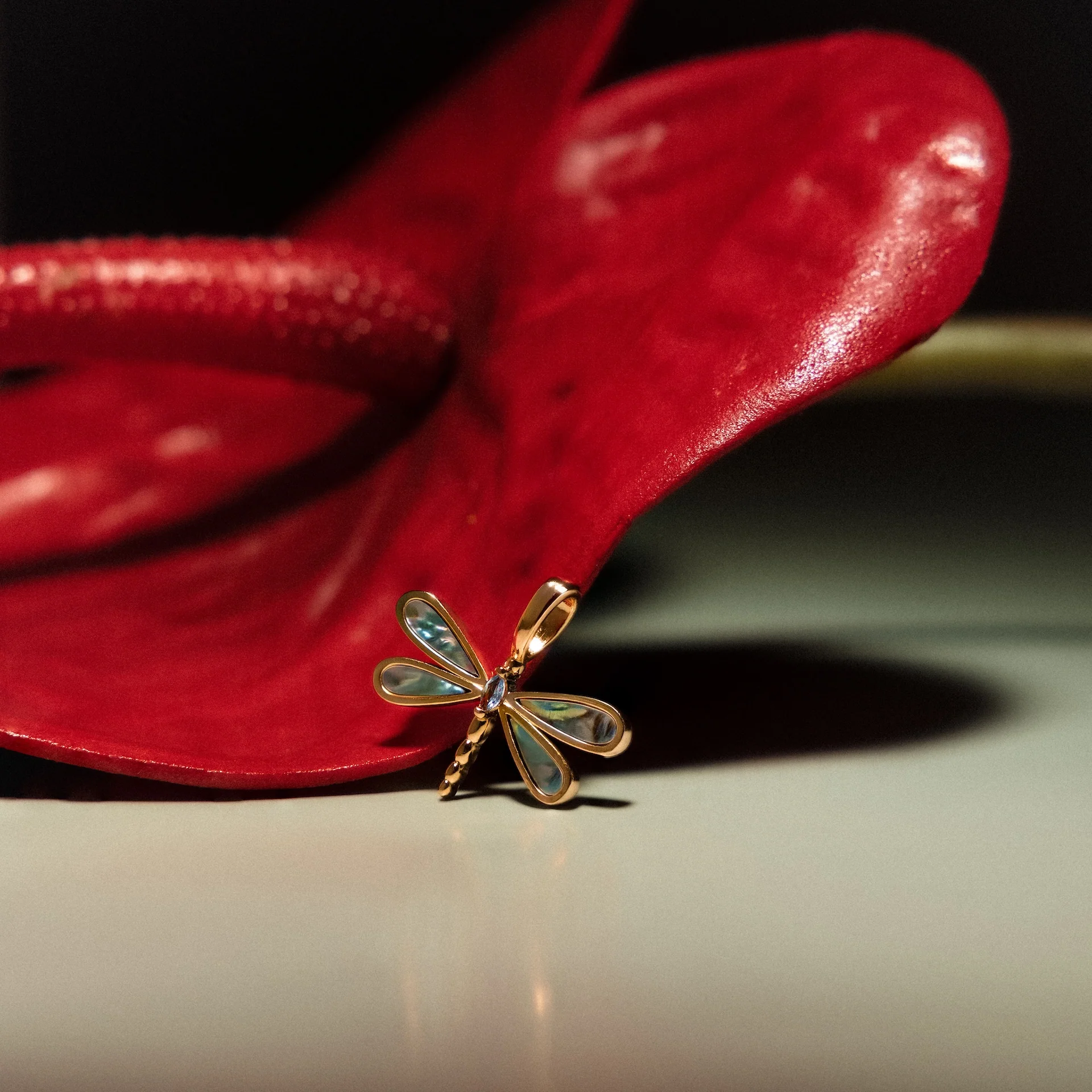 Abalone Dragonfly Charm in 18K Gold - Image 5