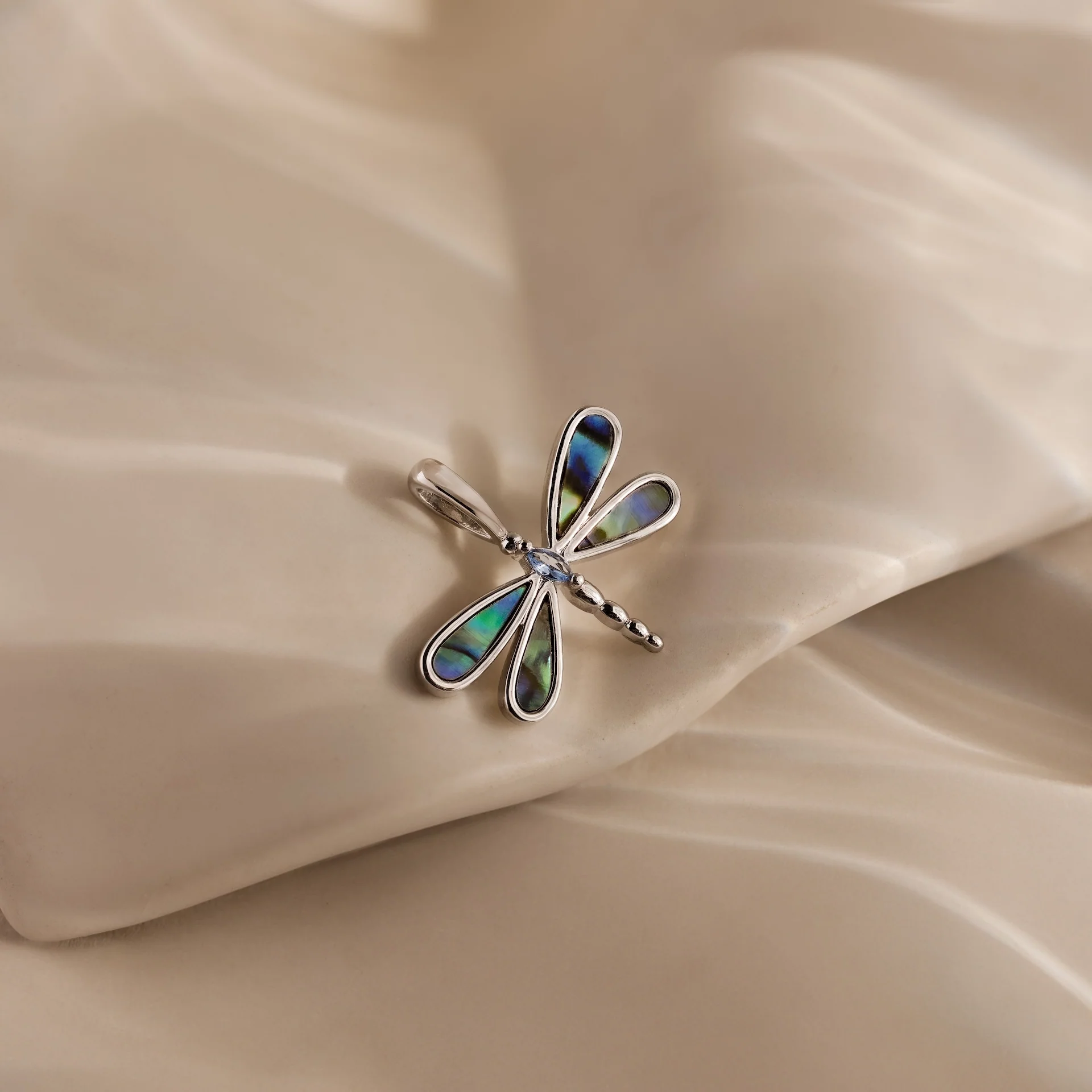 Abalone Dragonfly Charm in Silver