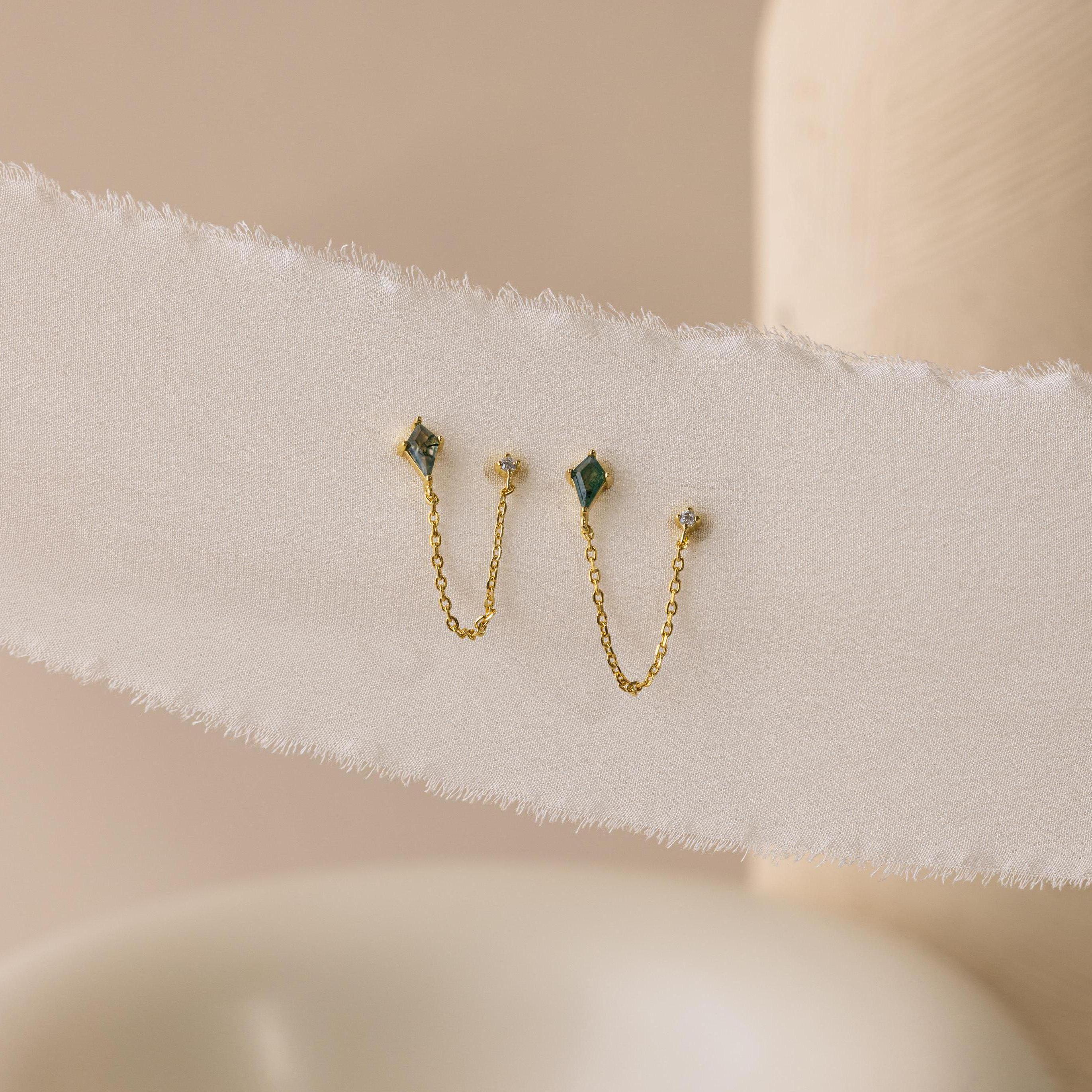 Agate Diamond Chain Earrings - Image 3