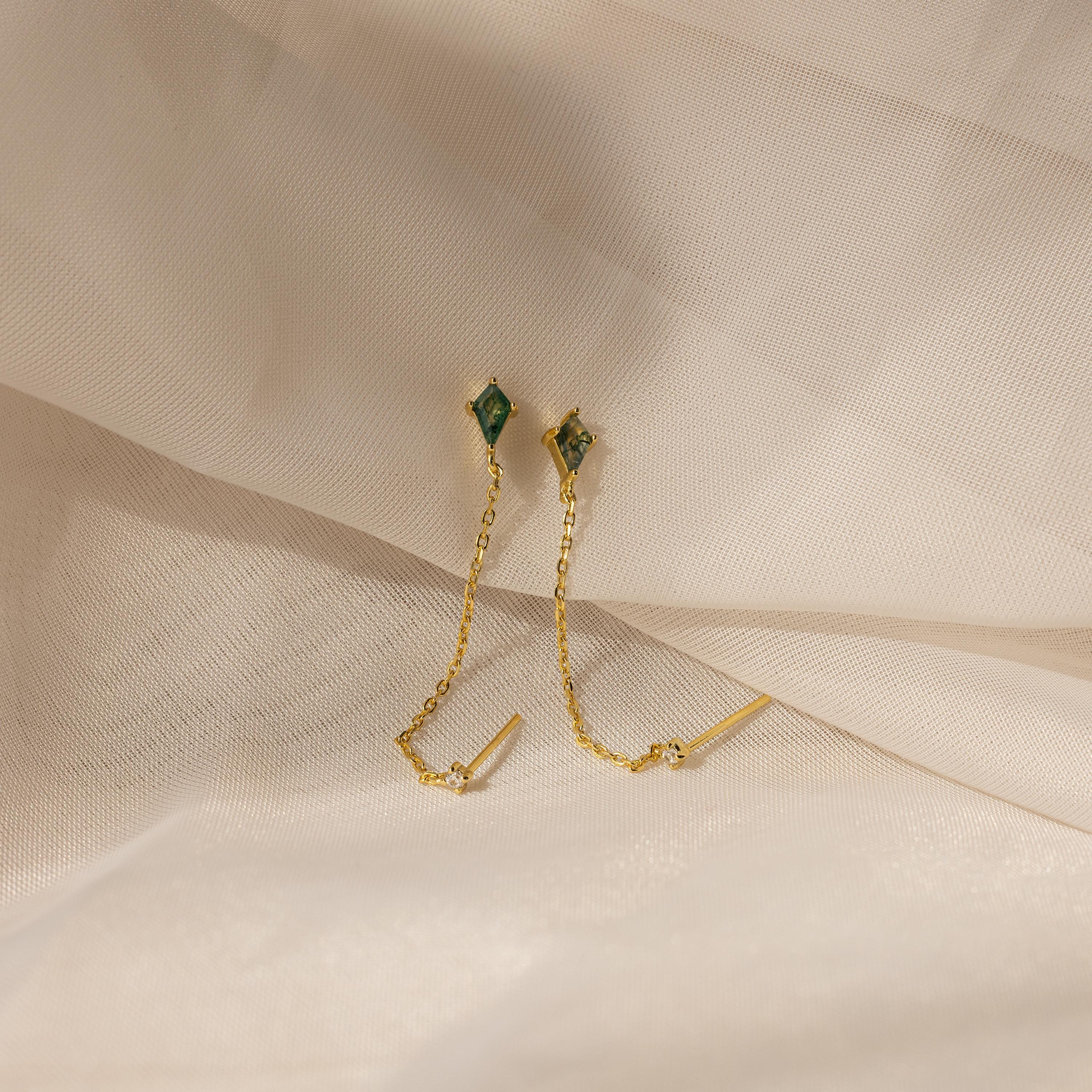 Agate Diamond Chain Earrings - Image 7