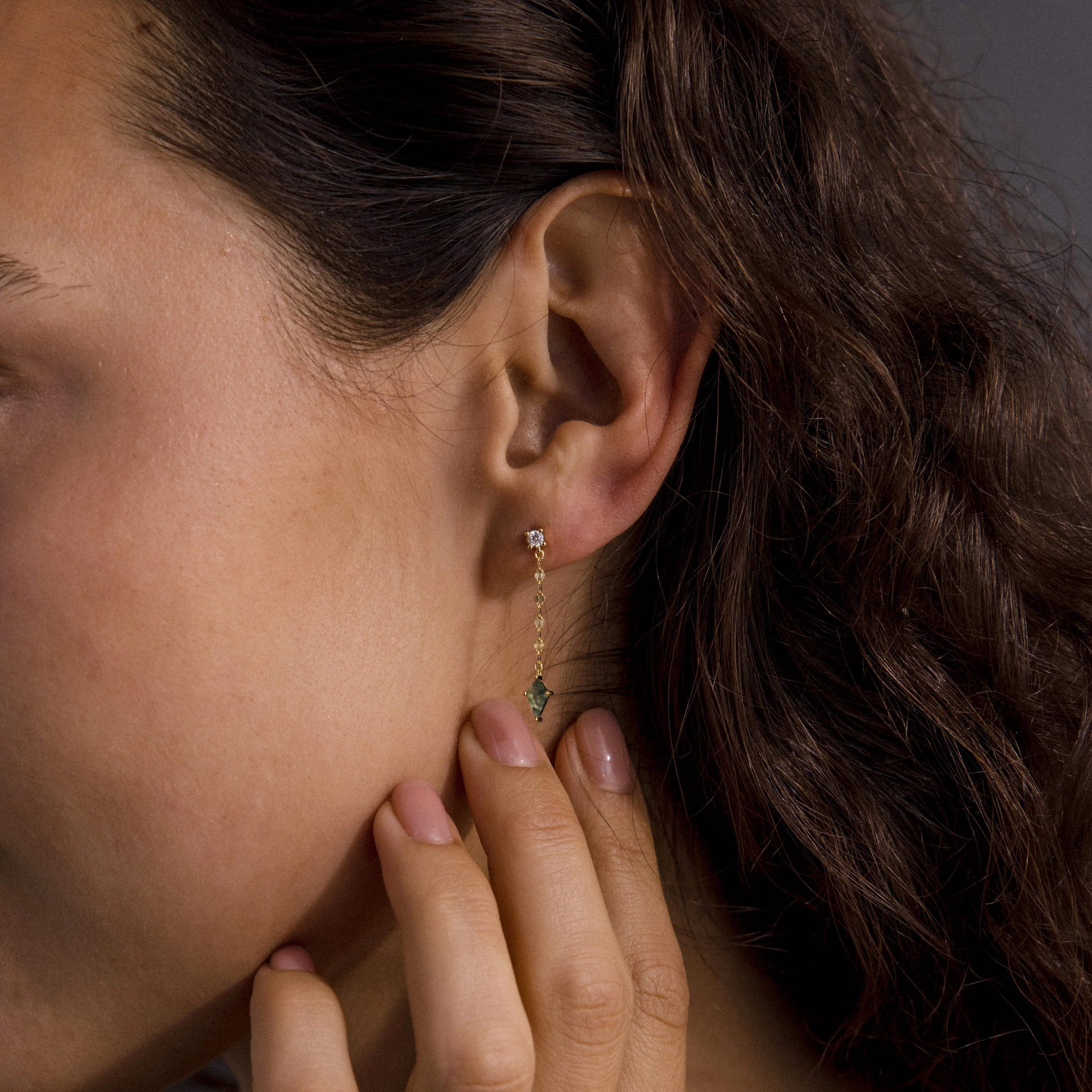Agate Diamond Dangle Earrings - Image 3