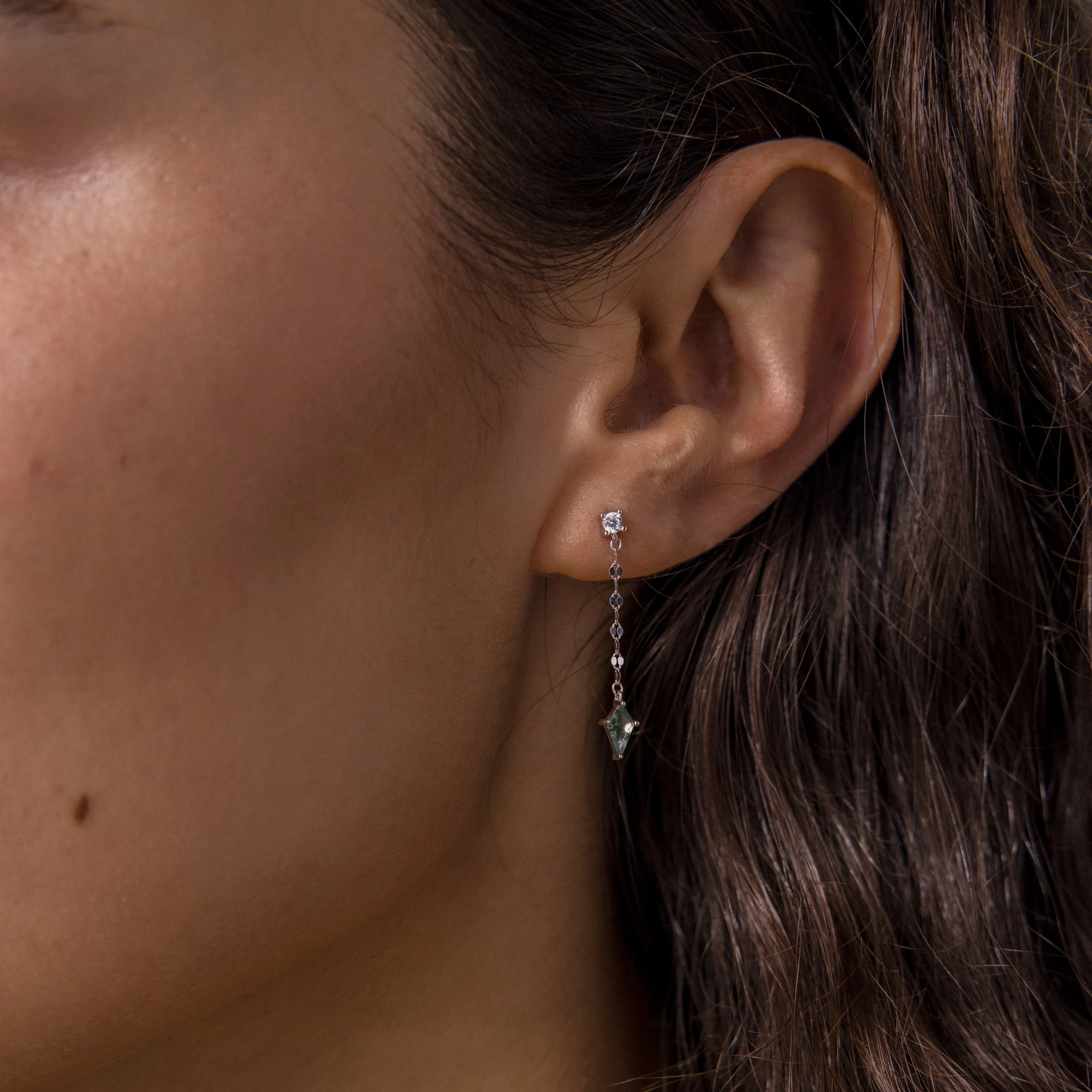 Agate Diamond Dangle Earrings in Silver - Image 2