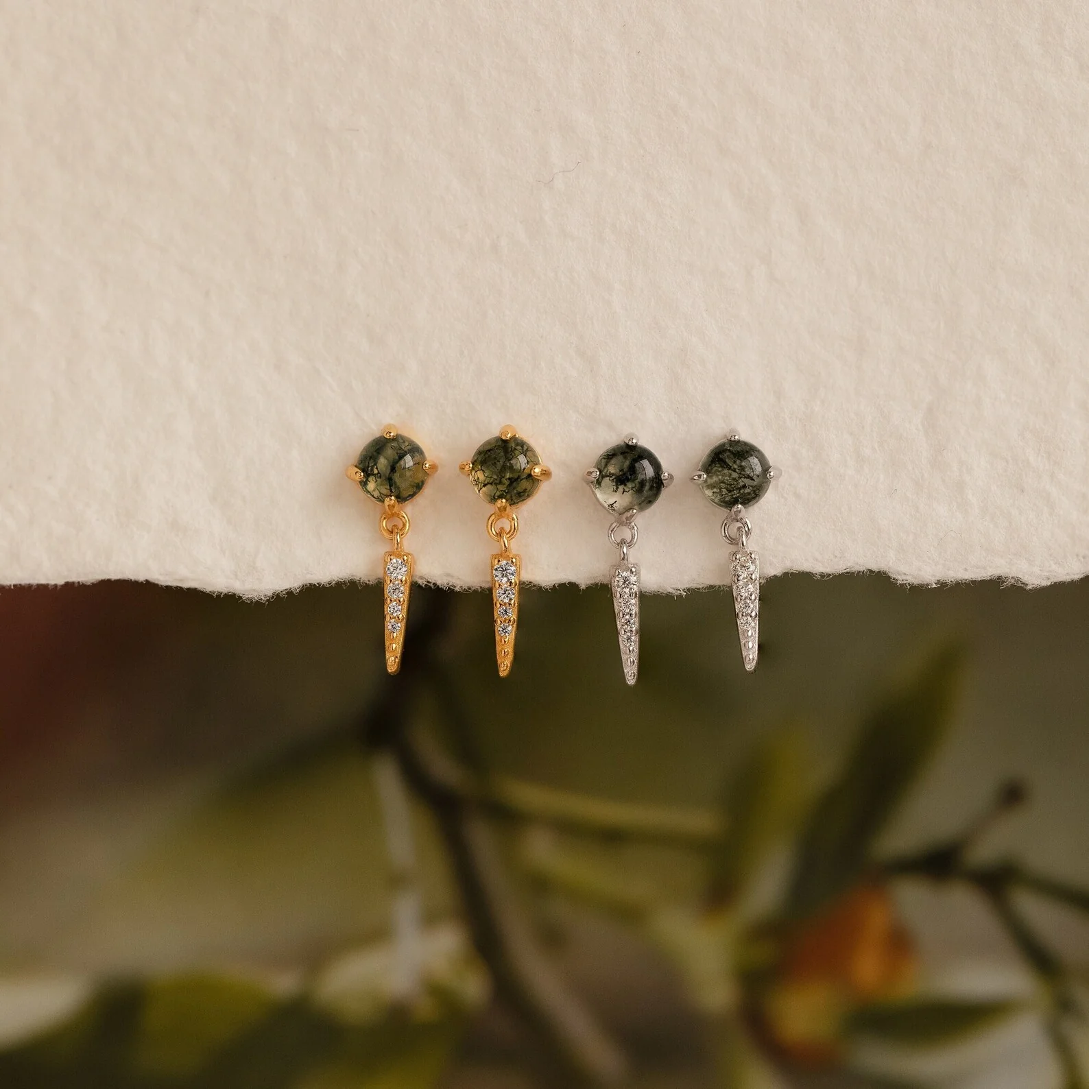 Agate Diamond Drop Earrings - Image 3
