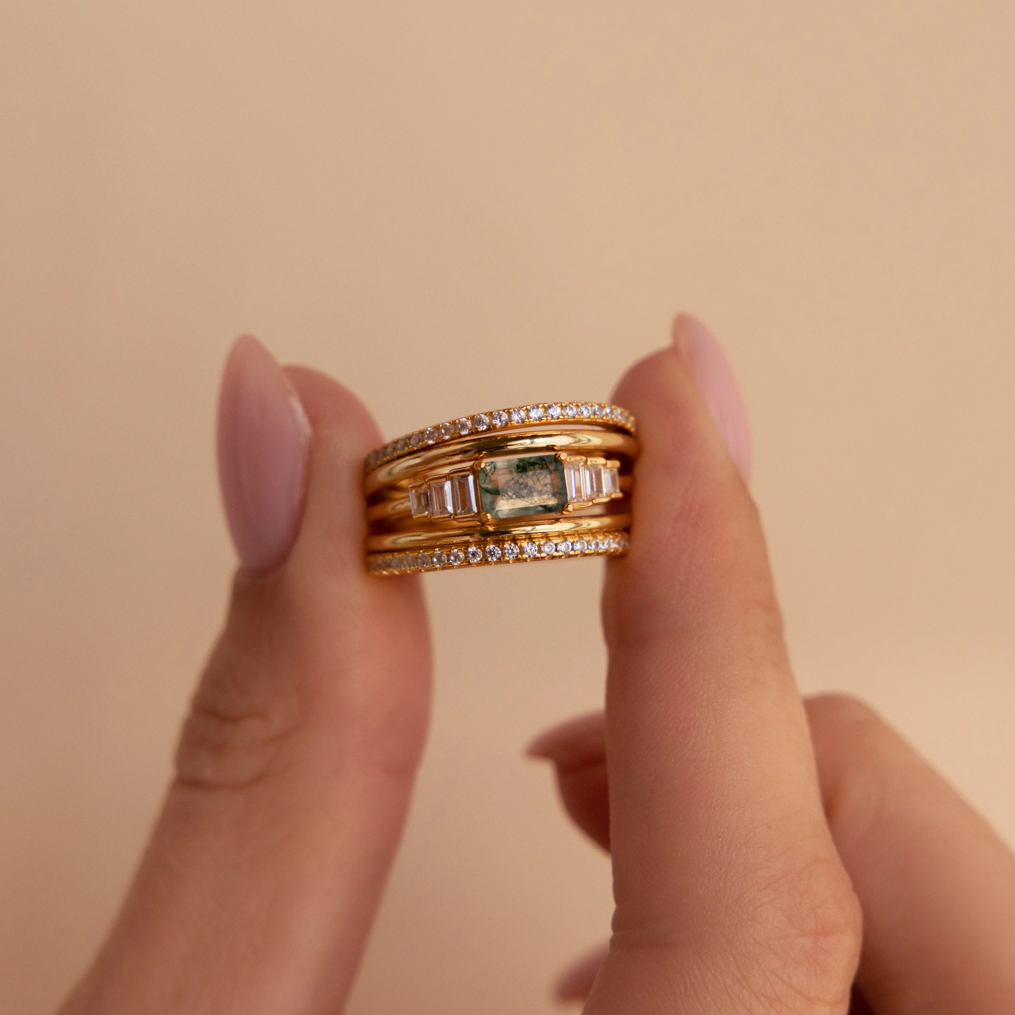 Agate Diamond Rings Set