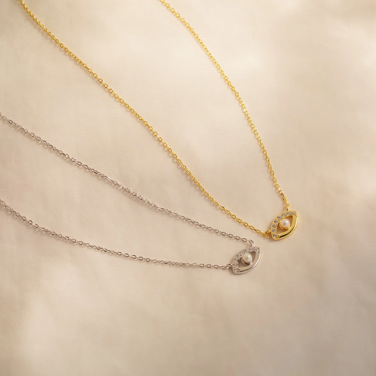 Amaryllis Pave Evil Eye Necklace in Silver - Image 2