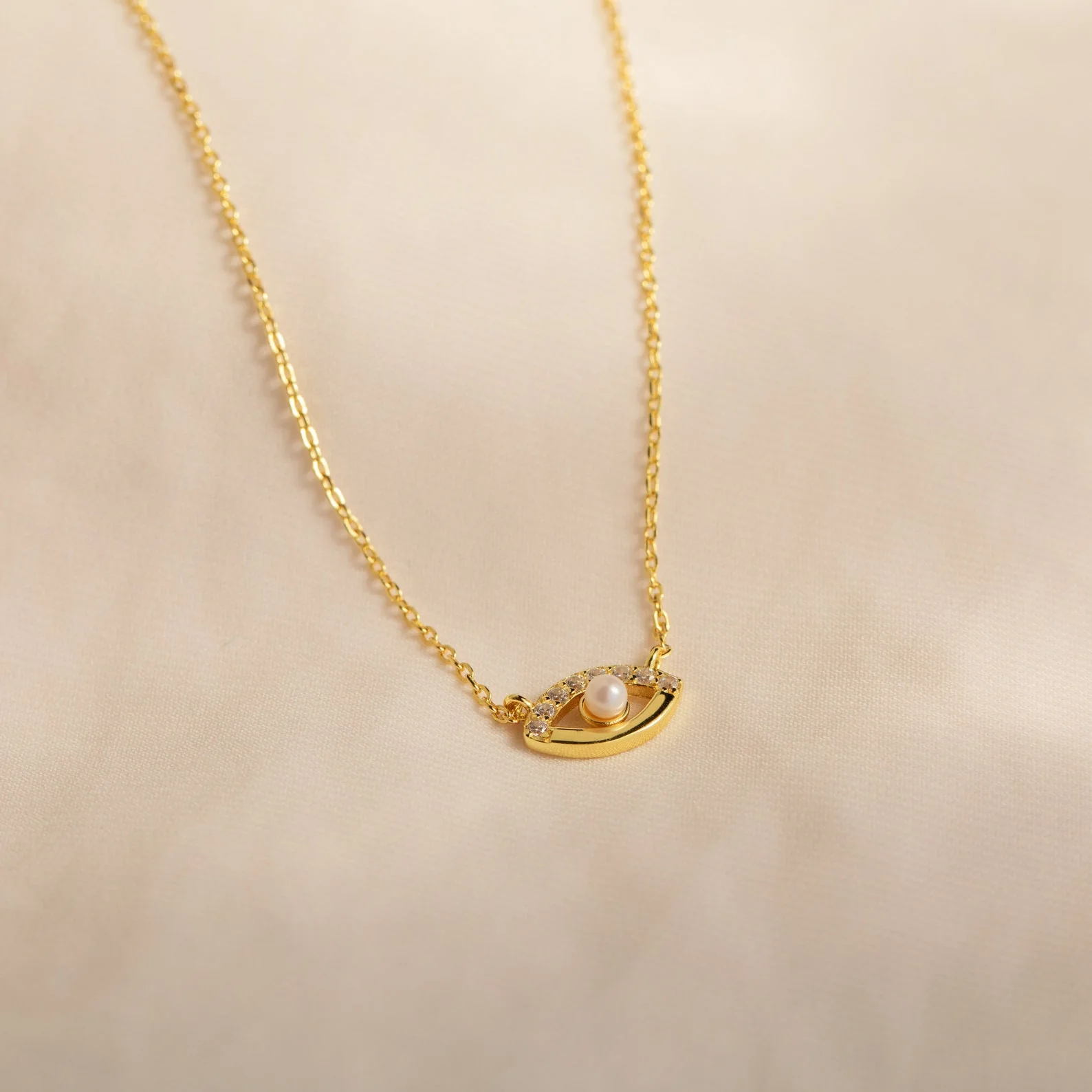 Amaryllis Pave Evil Eye Necklace in 18K Gold - Image 2