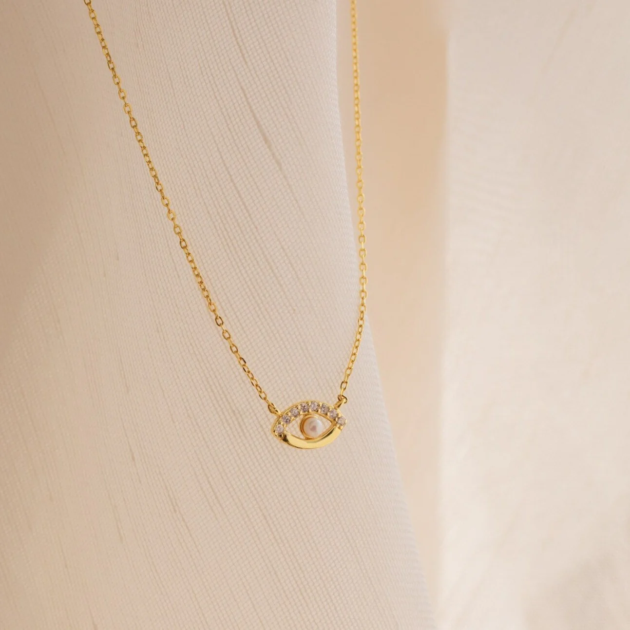 Amaryllis Pave Evil Eye Necklace in 18K Gold - Image 5