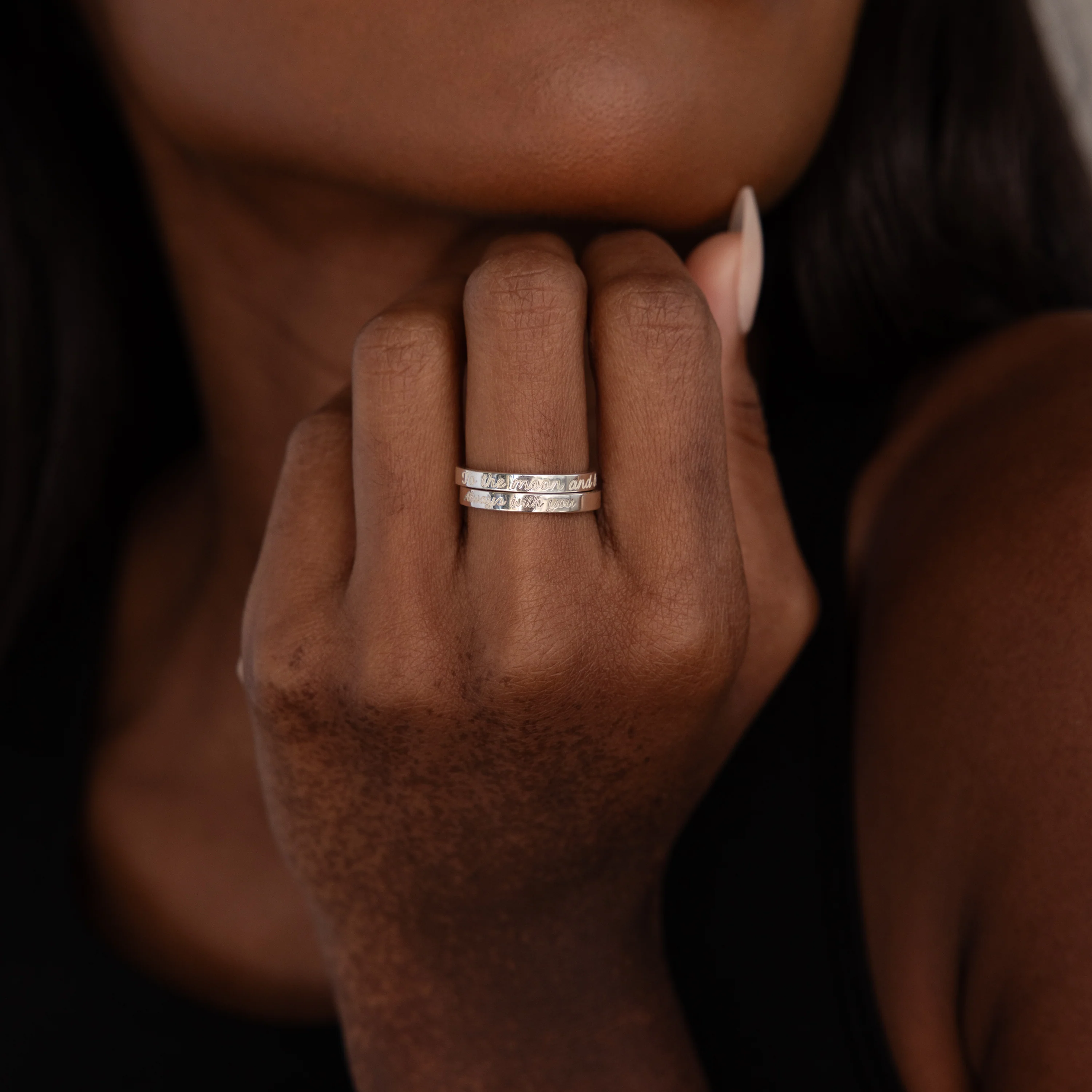 Ann Thin Message Ring in Silver - Image 3