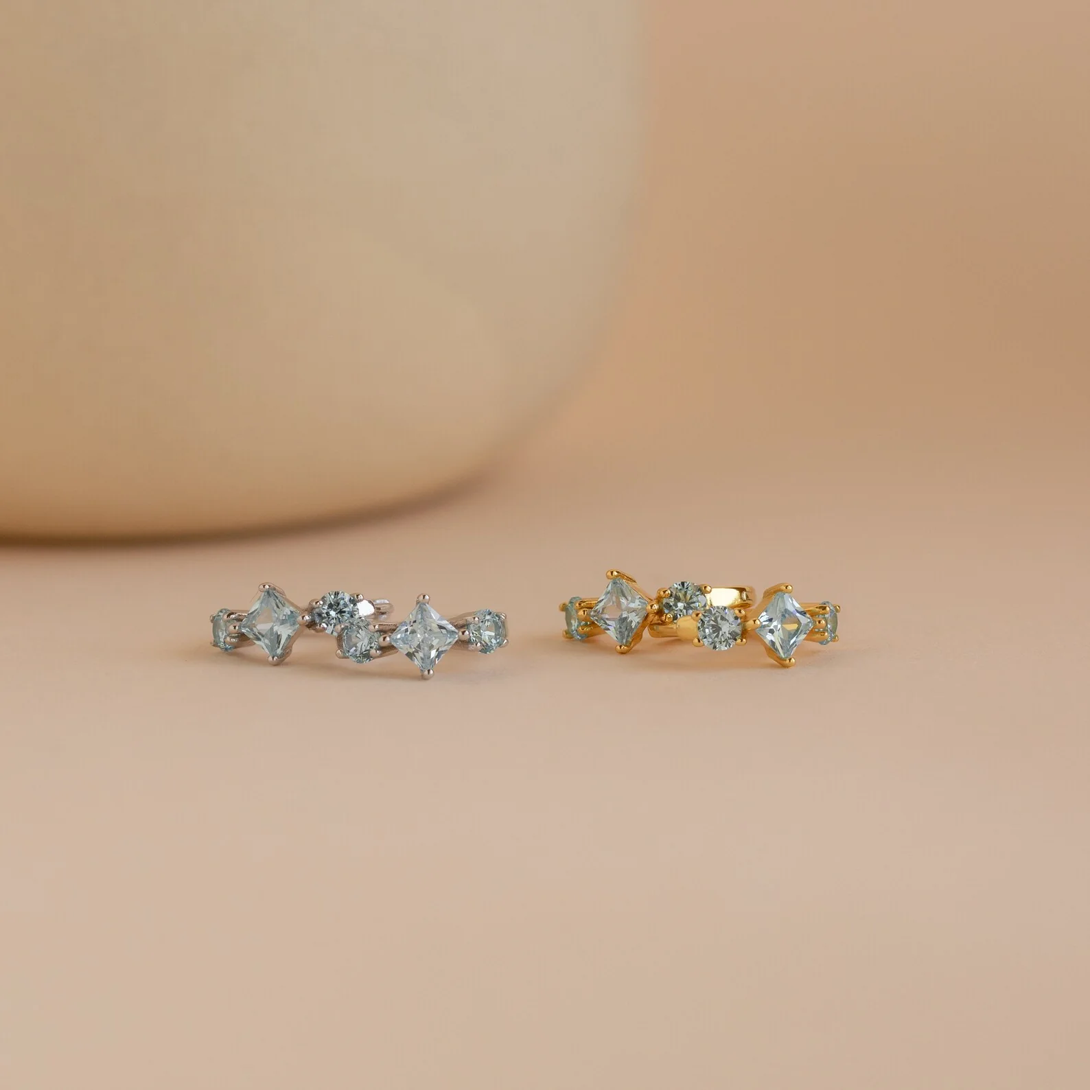 Aquamarine Diamond Huggies in 18K Gold - Image 3
