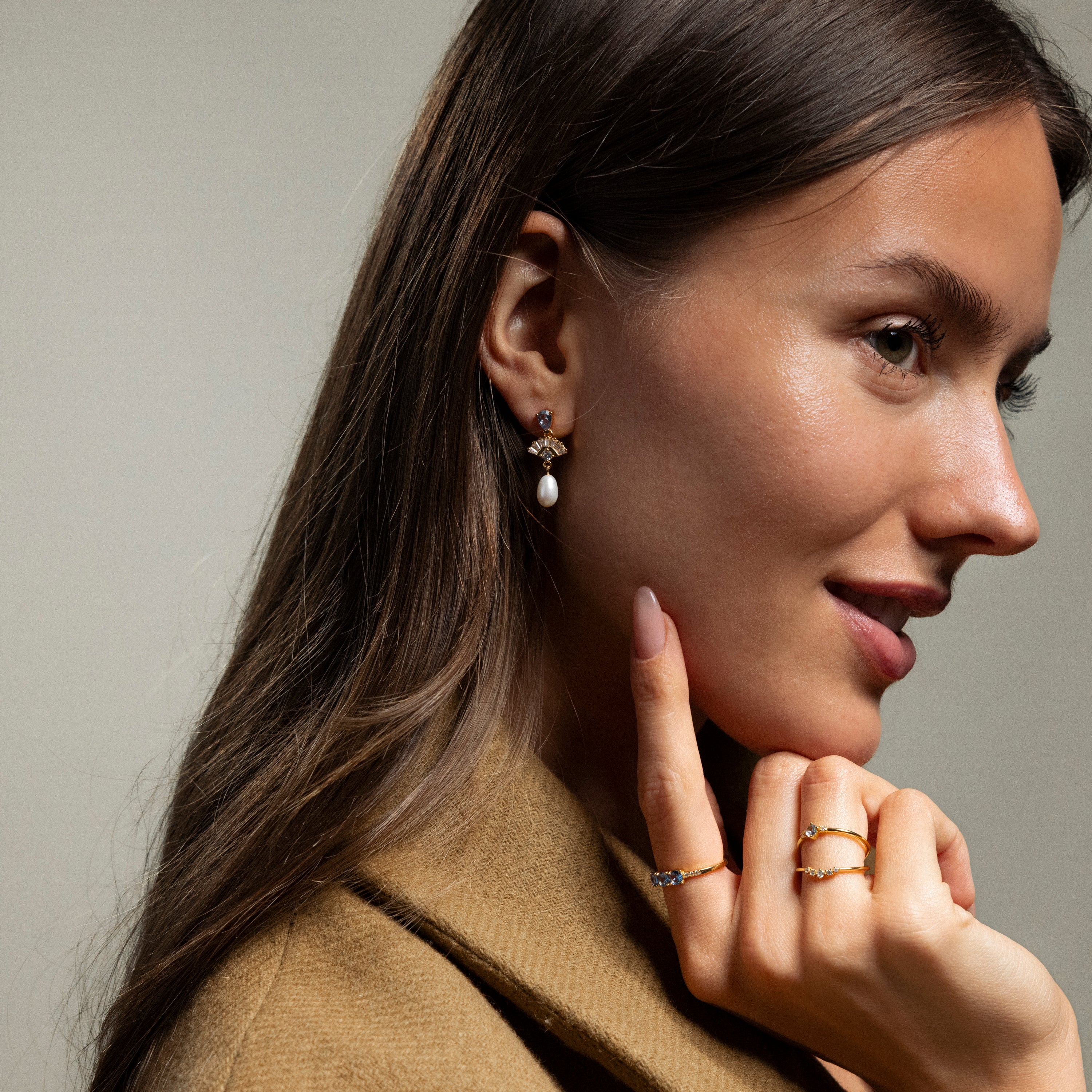 Aquamarine Pearl Drop Earrings in 18K Gold - Image 6