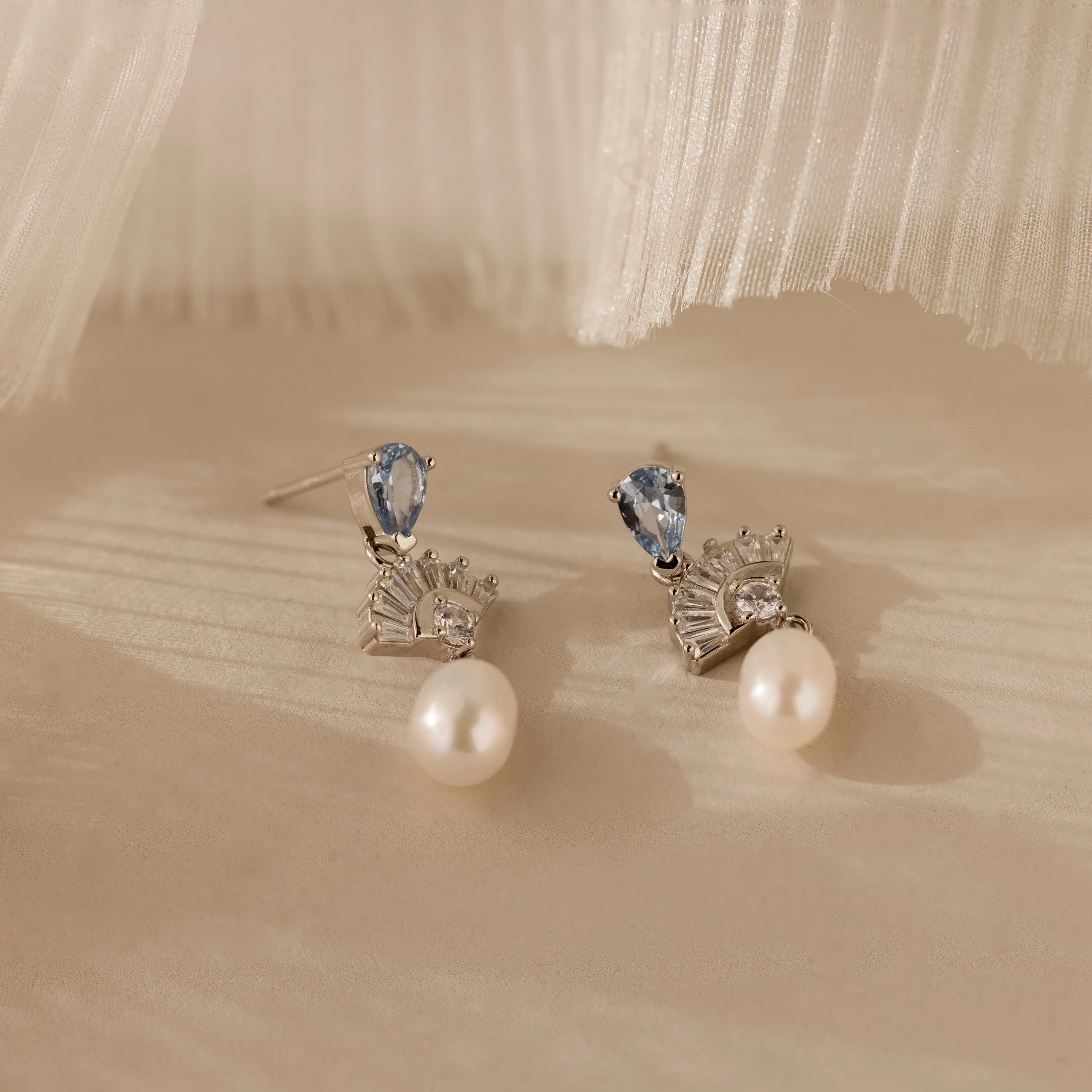 Aquamarine Pearl Drop Earrings - Image 4
