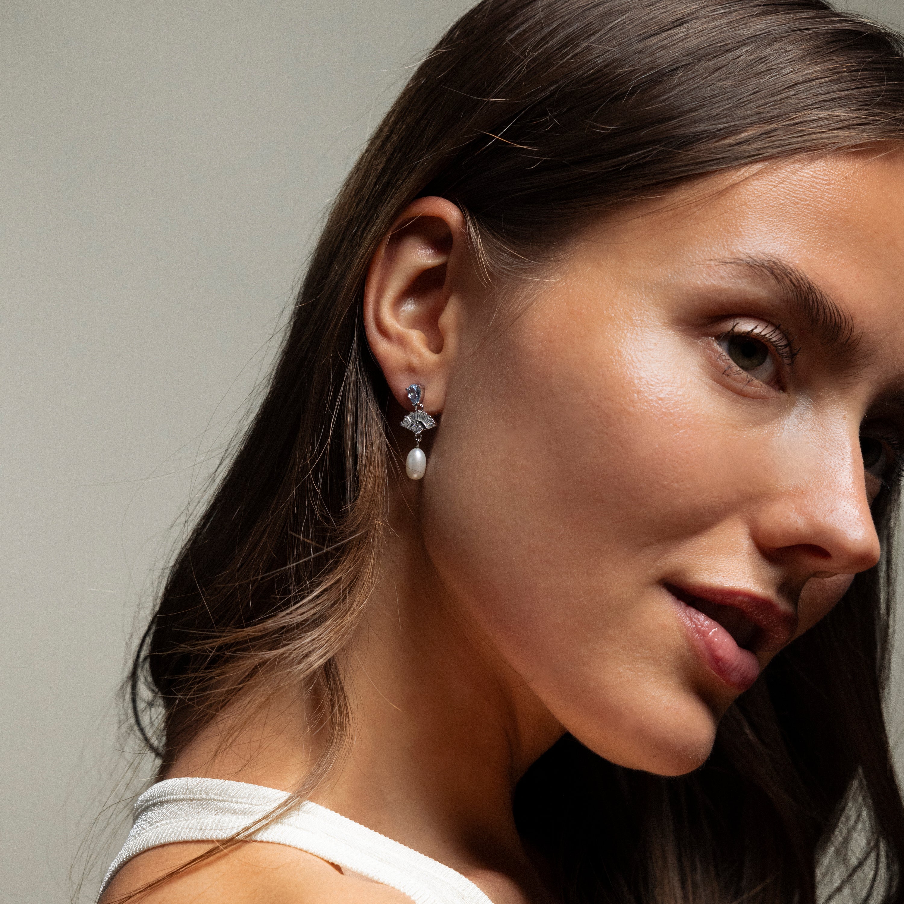 Aquamarine Pearl Drop Earrings - Image 5