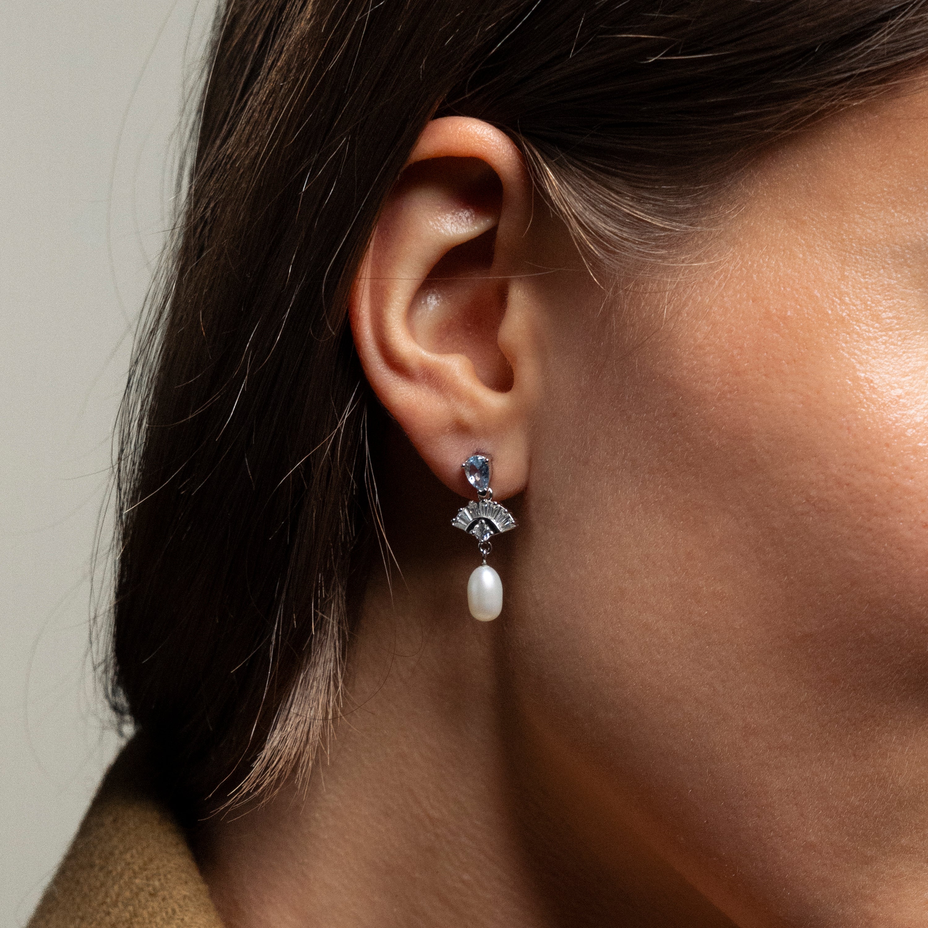 Aquamarine Pearl Drop Earrings in Silver - Image 2