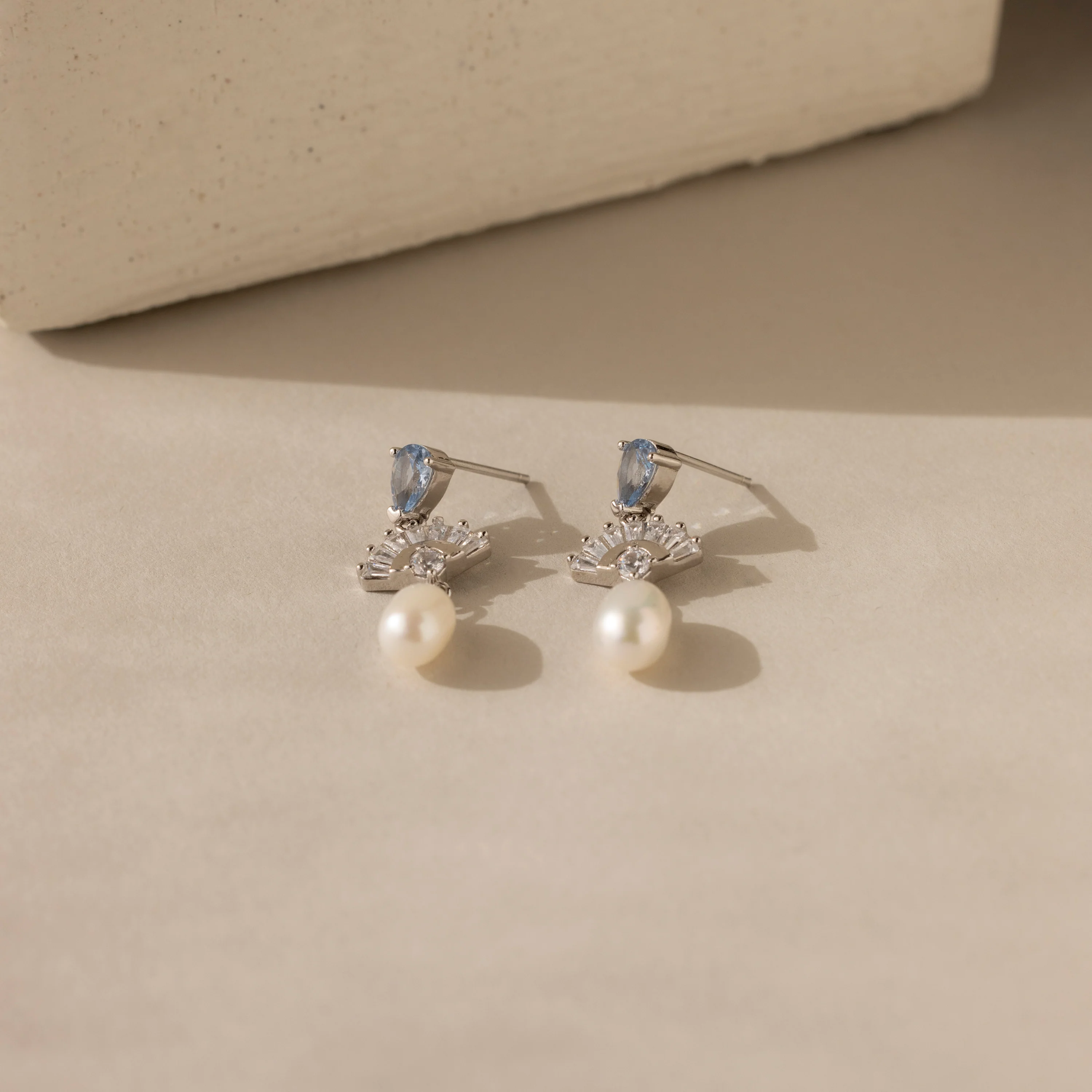 Aquamarine Pearl Drop Earrings in Silver - Image 3