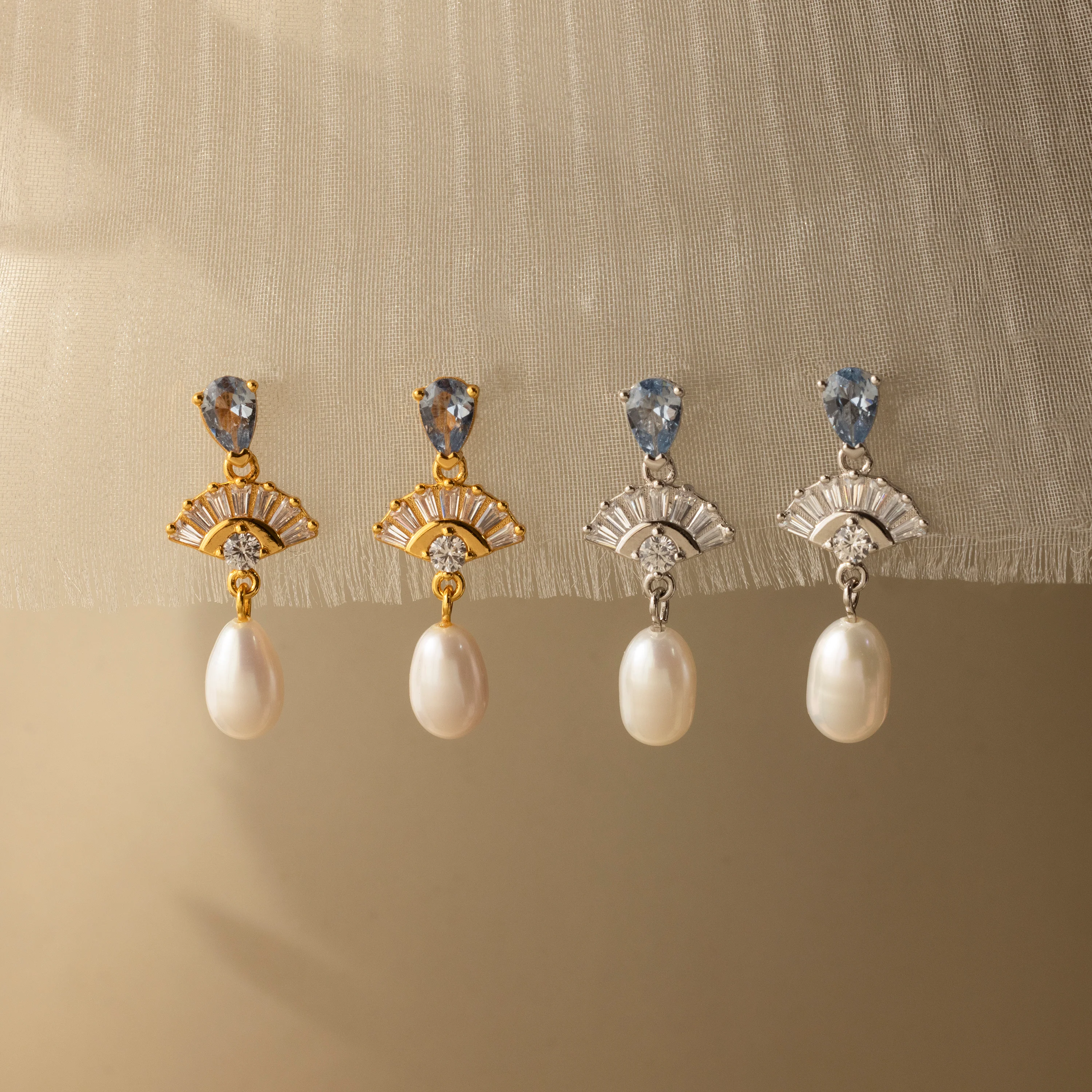 Aquamarine Pearl Drop Earrings in Silver - Image 5
