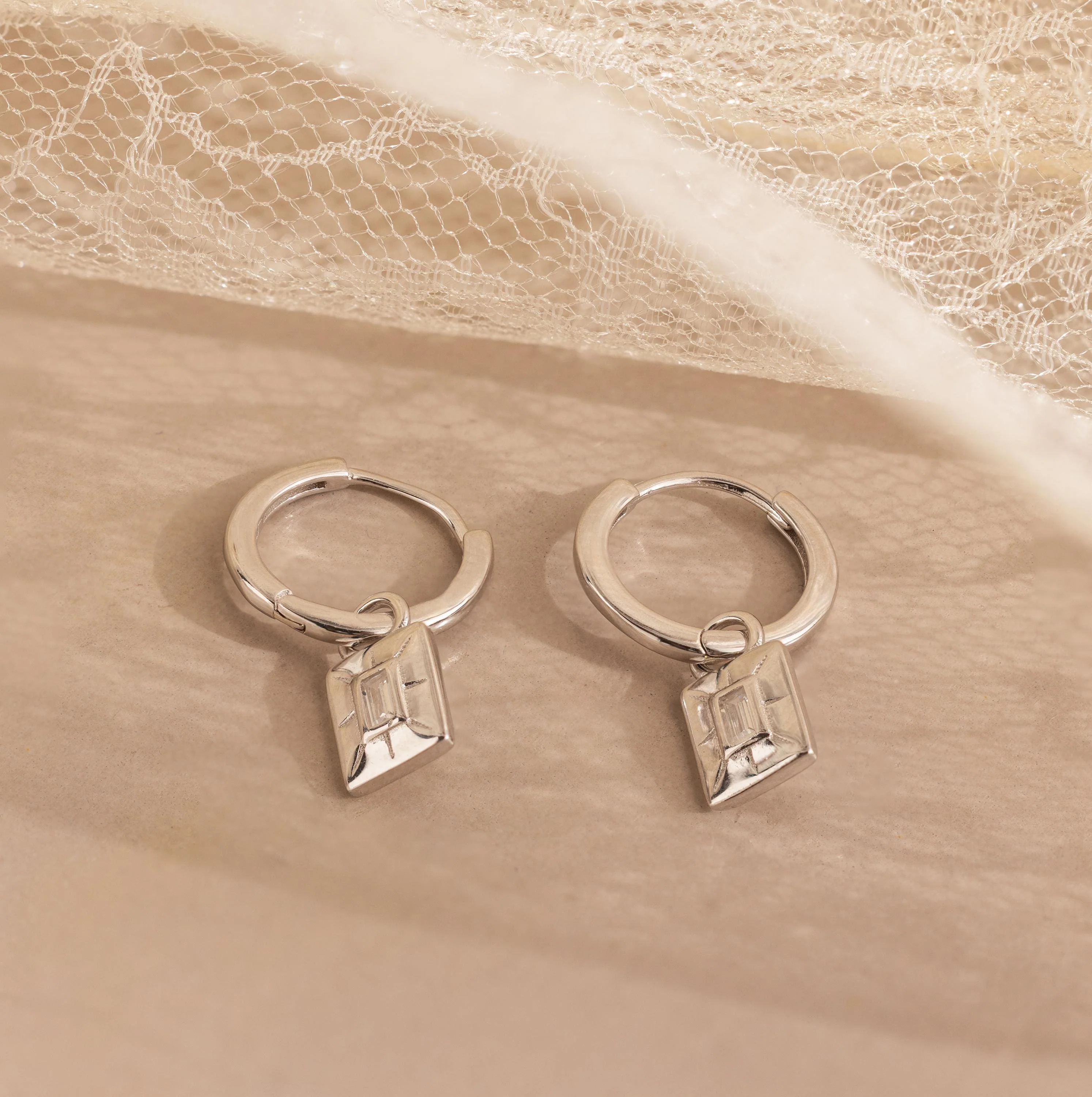 Art Deco Diamond Tag Huggies - Image 4