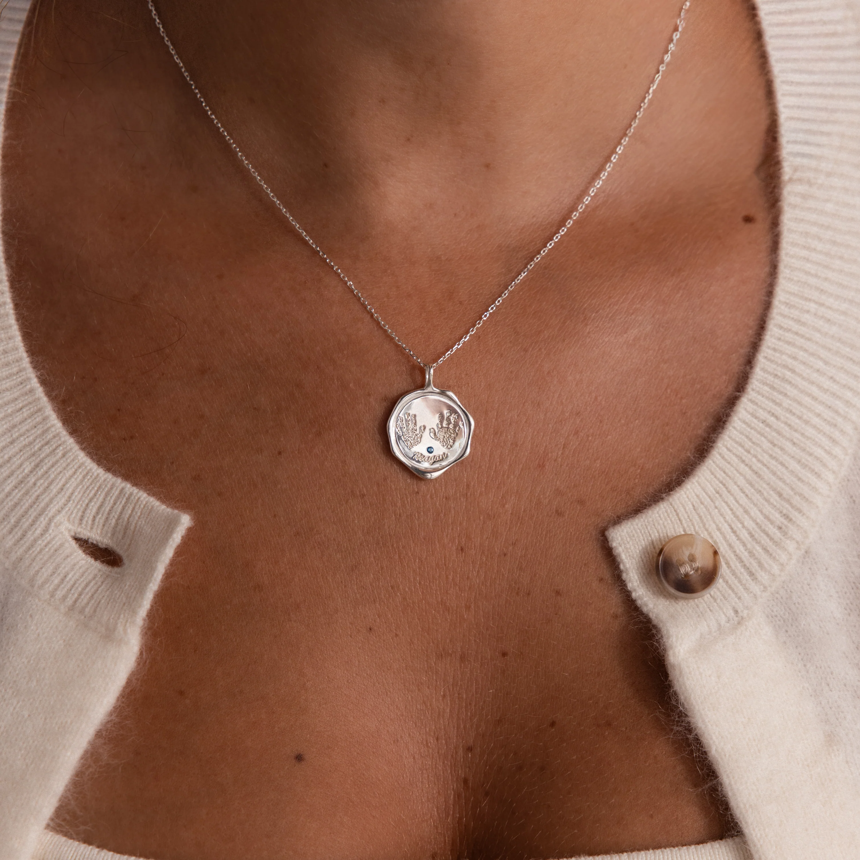 Baby Hand & Footprint Necklace in Silver - Image 2