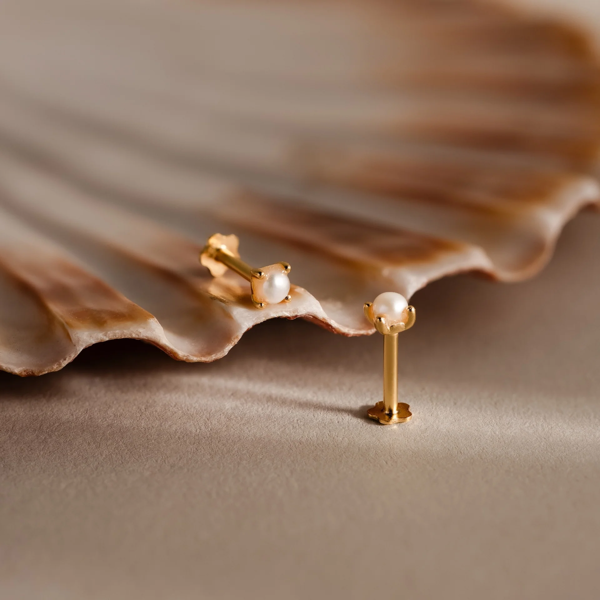 Baby Venus Flatback Studs in 18K Gold - Image 5