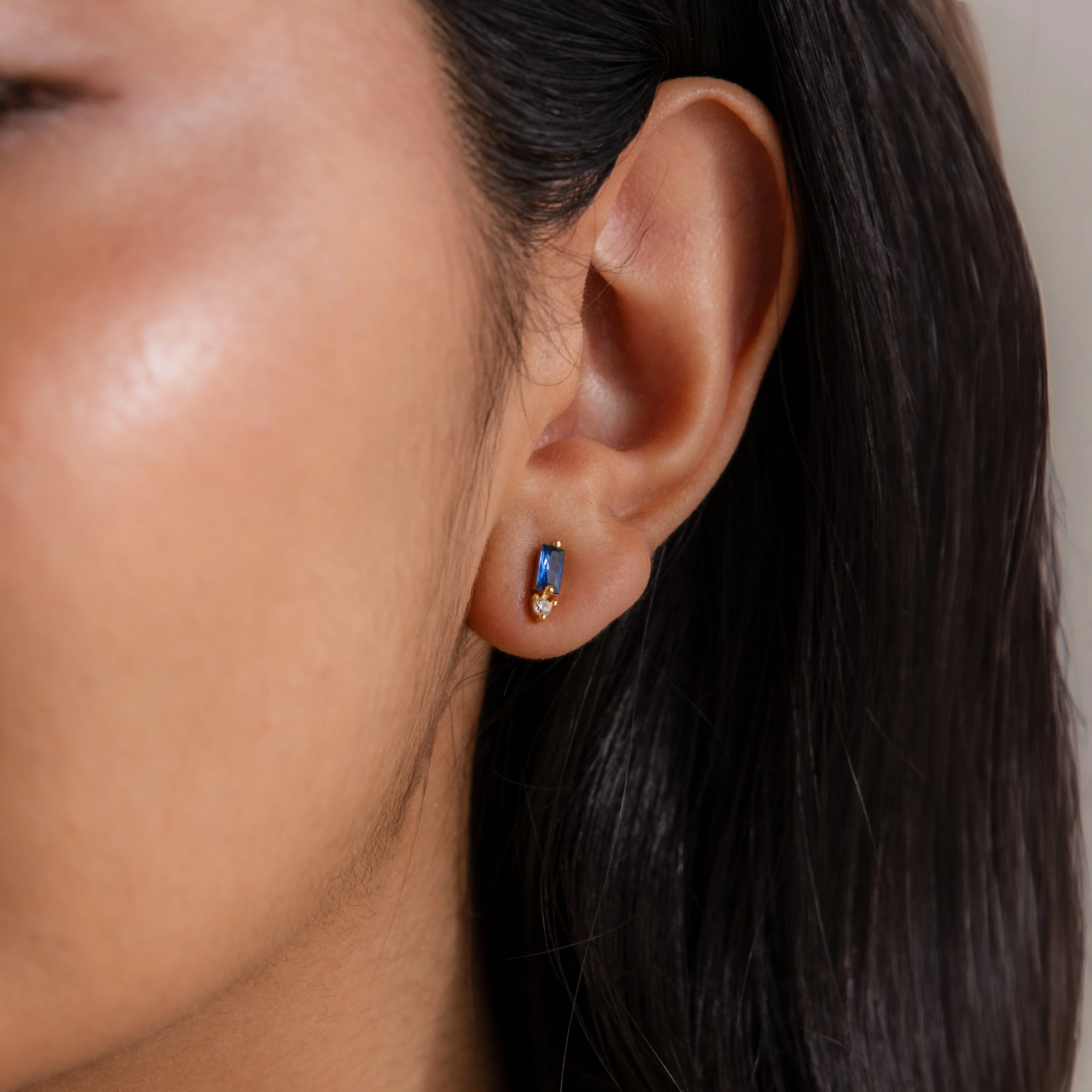 Baguette Amethyst Drop Studs - Image 2