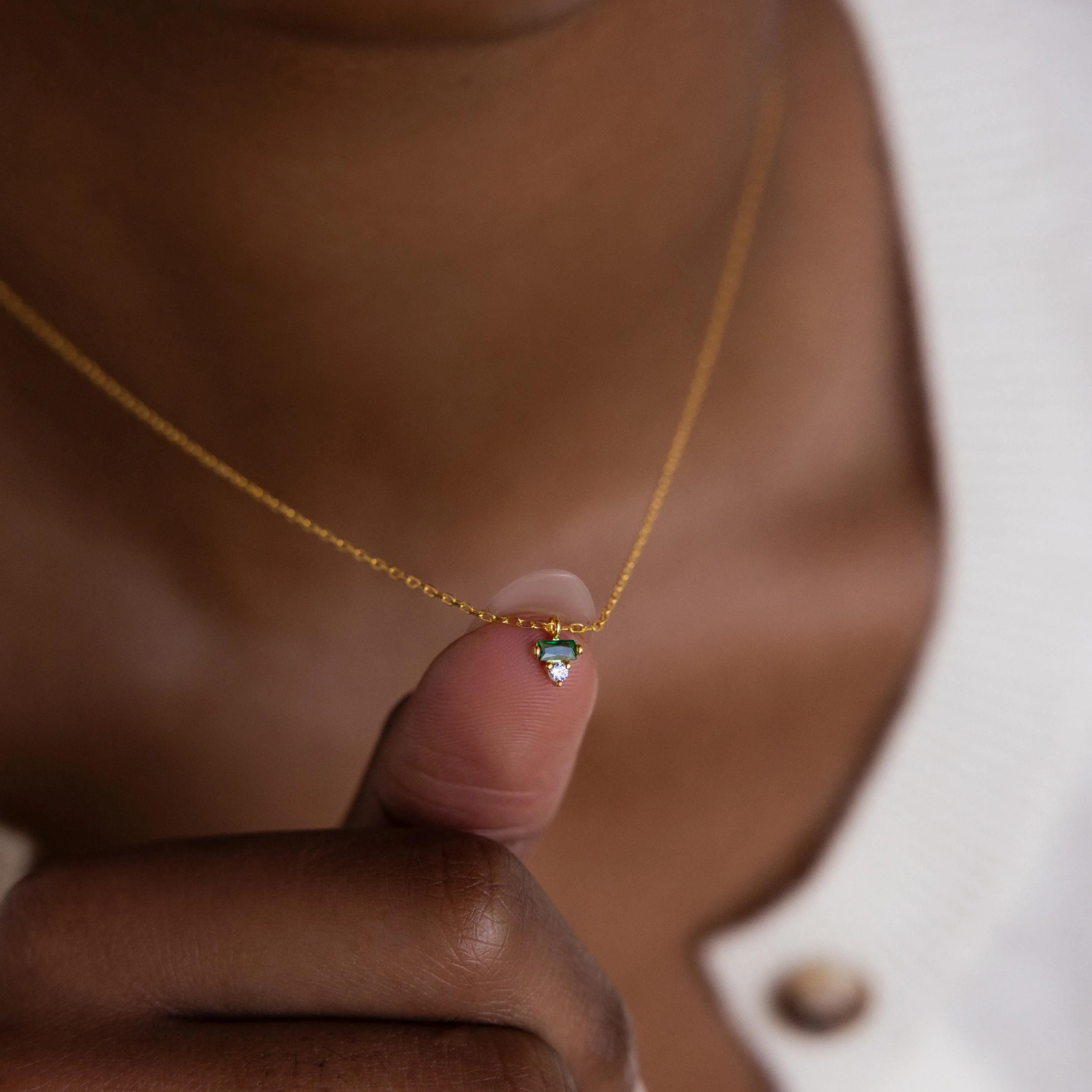 Baguette Birthstone Drop Necklace - Image 2