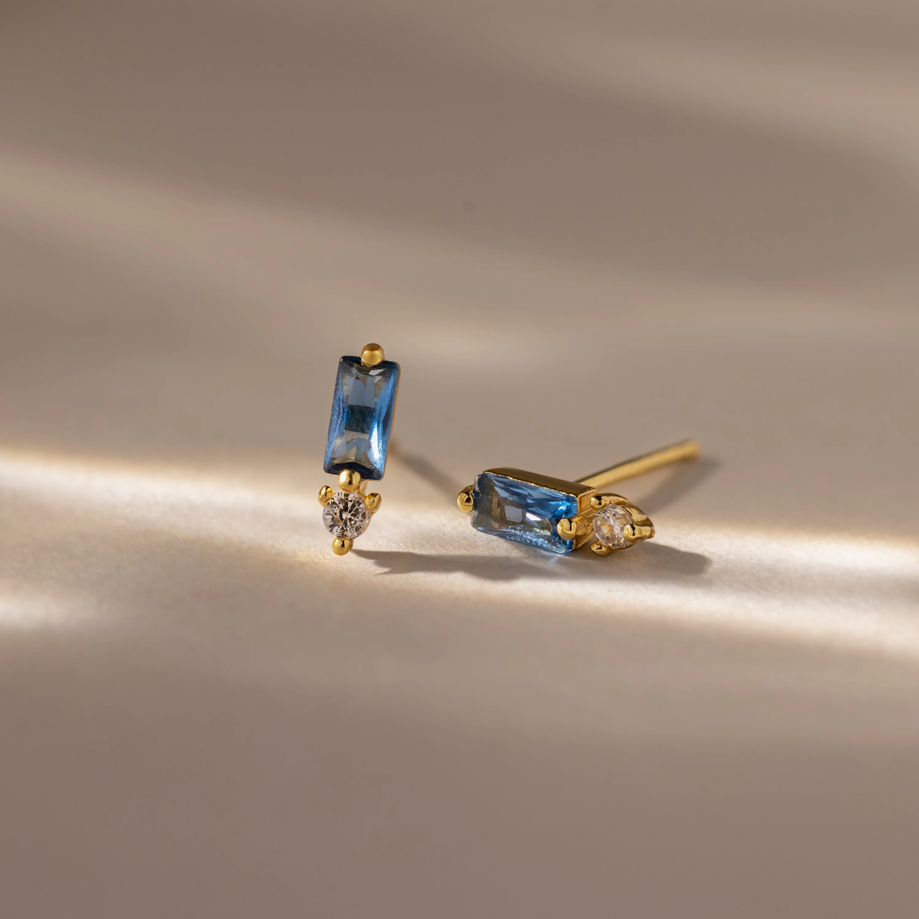 Baguette Blue Zircon Drop Studs - Image 3