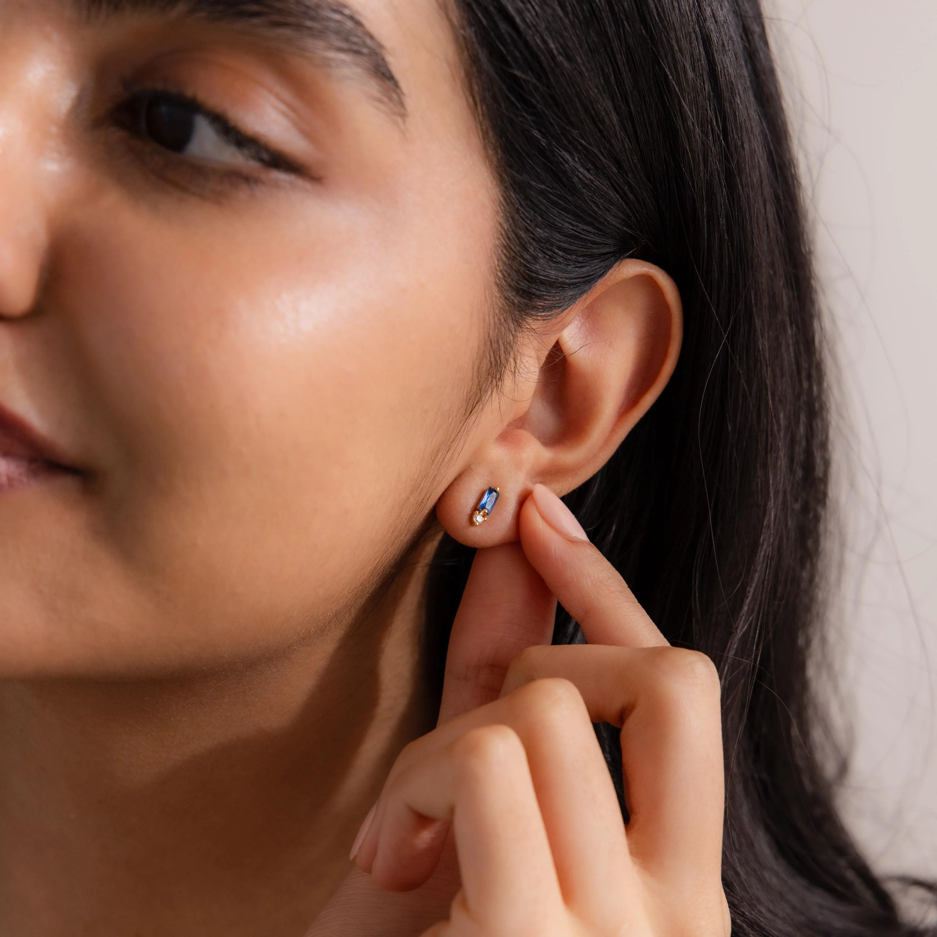 Baguette Blue Zircon Drop Studs - Image 4