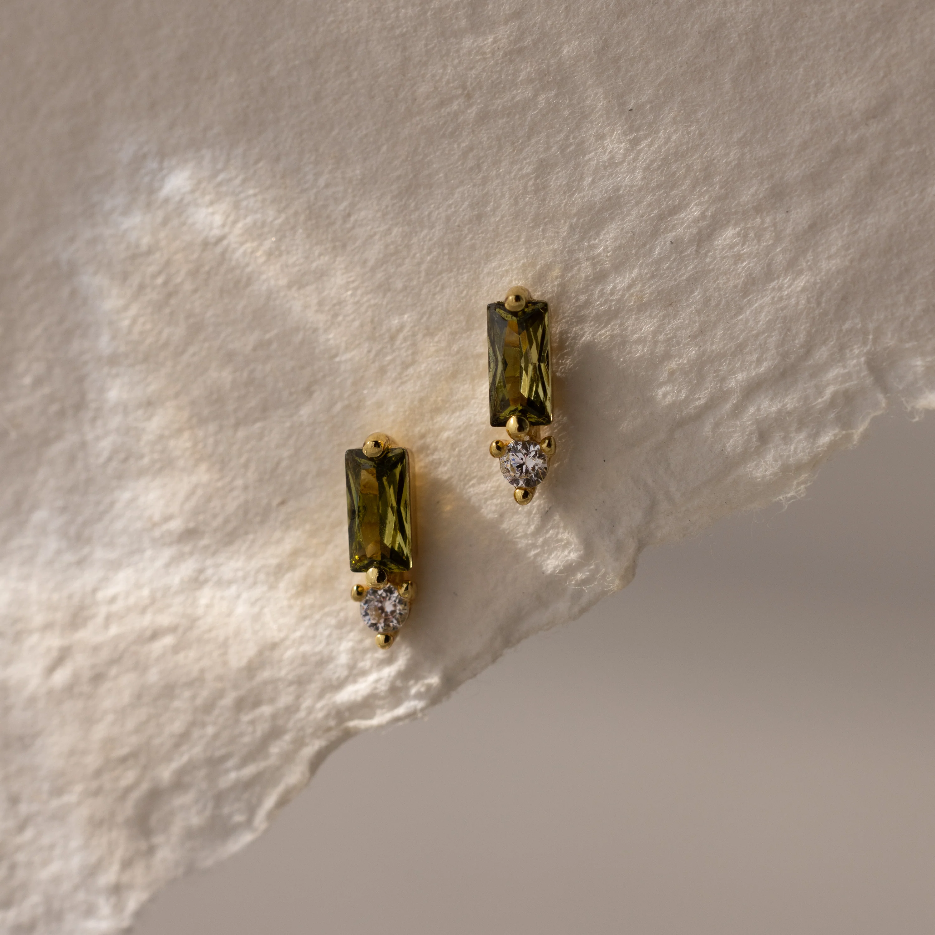 Baguette Peridot Drop Studs