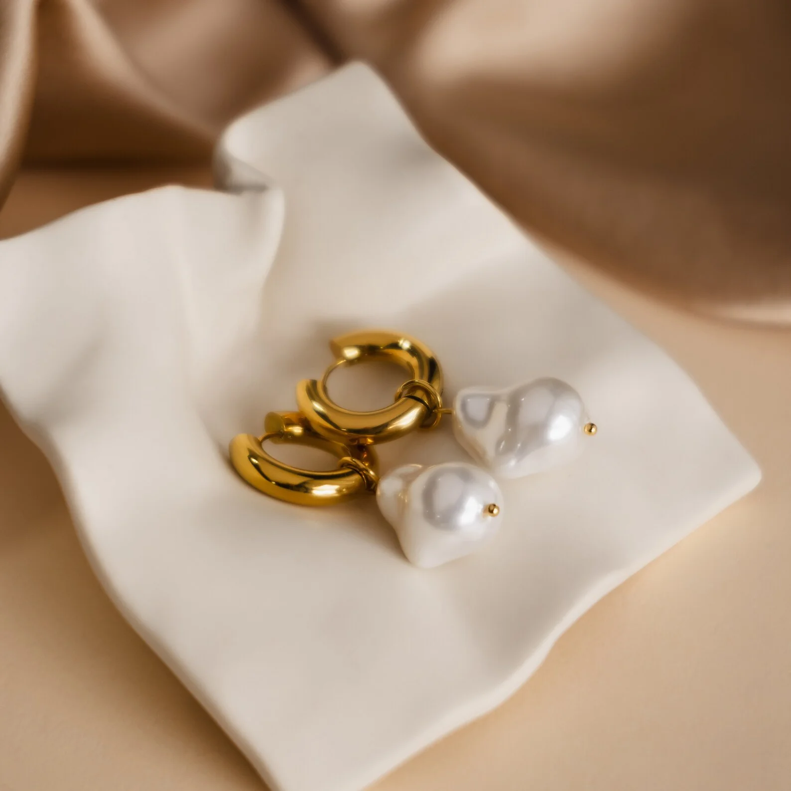 Baroque Pearl Drop Hoops - Image 2