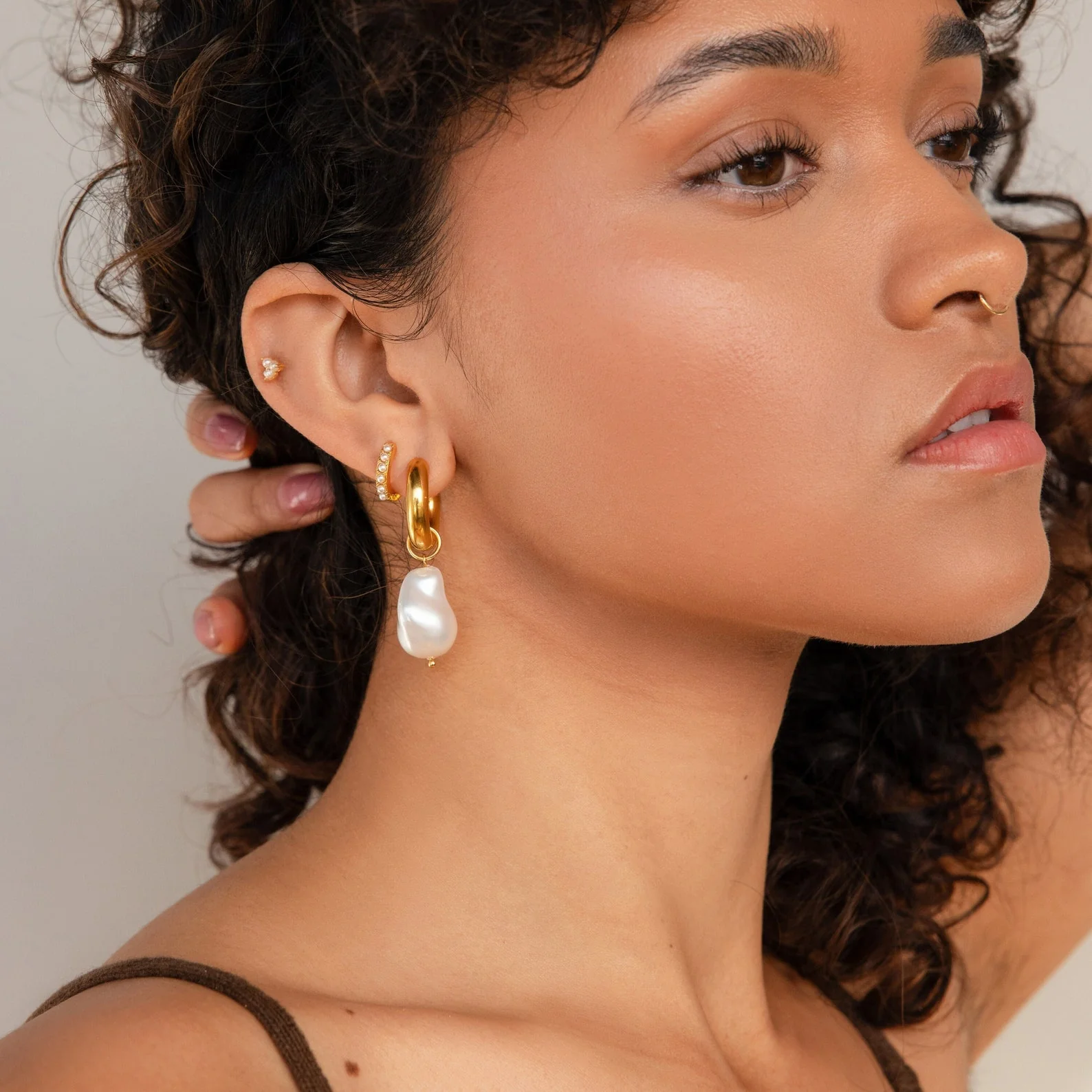 Baroque Pearl Drop Hoops - Image 6