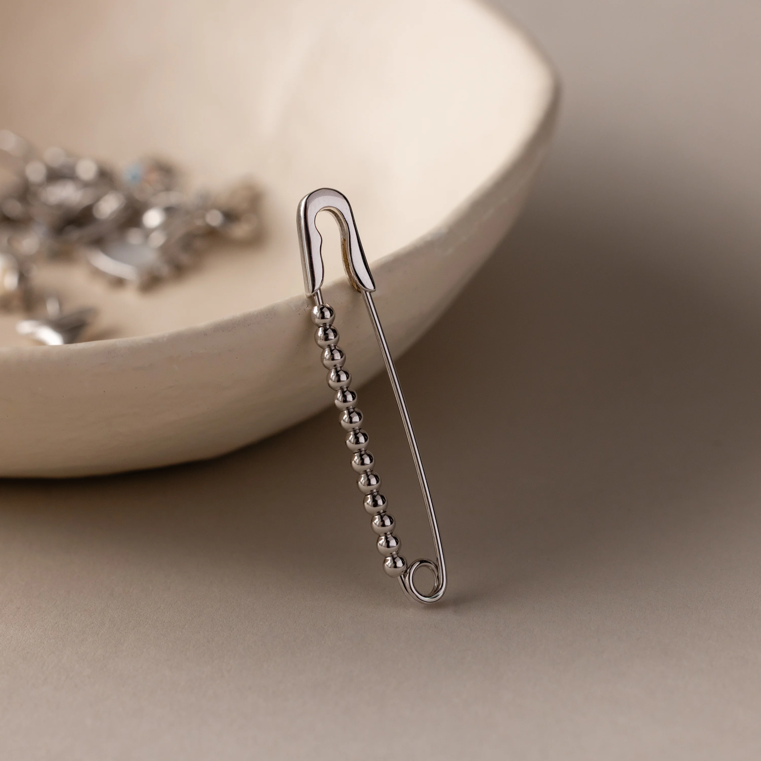 Beaded Charm Pin in Silver - Image 3