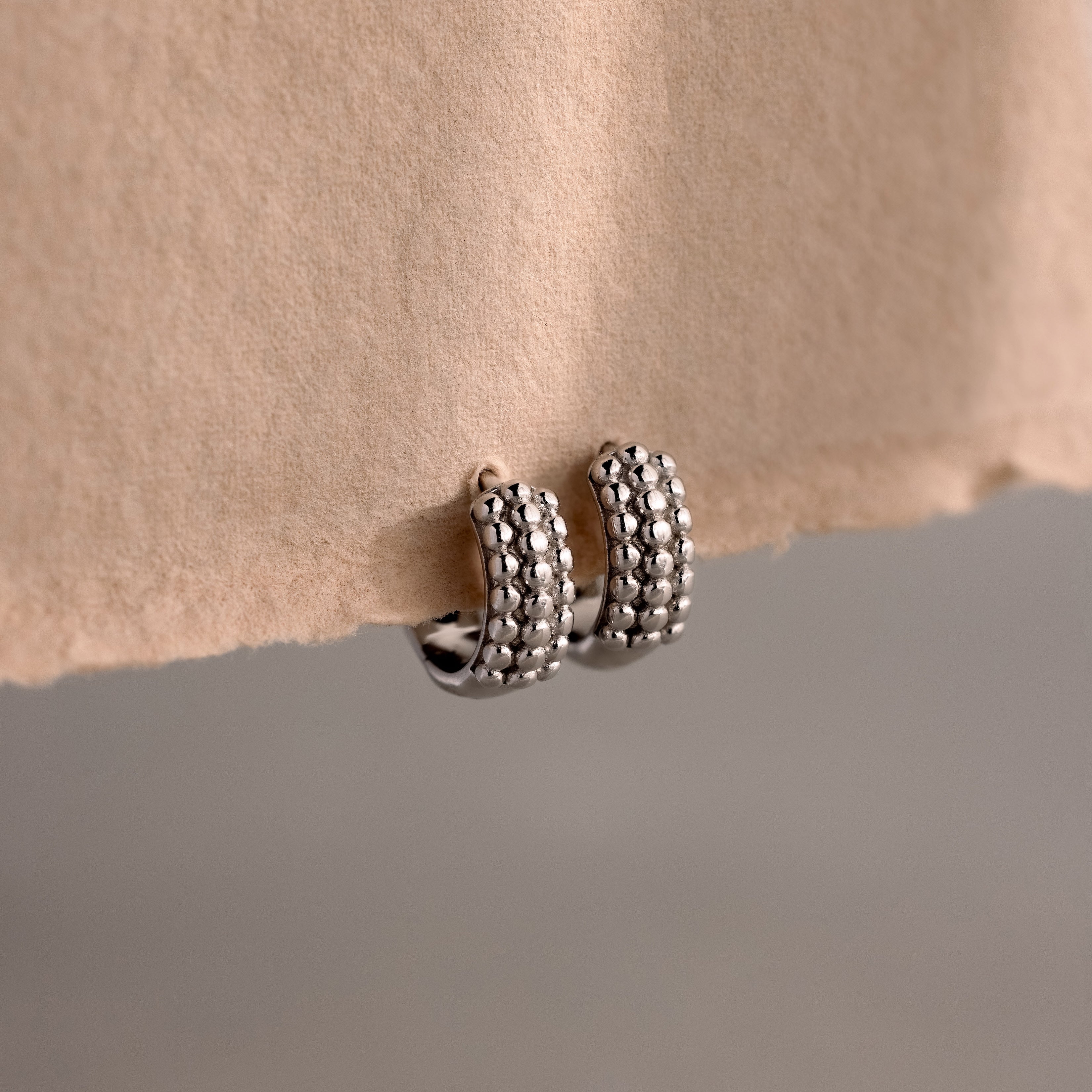 Beaded Chunky Hoops in Silver