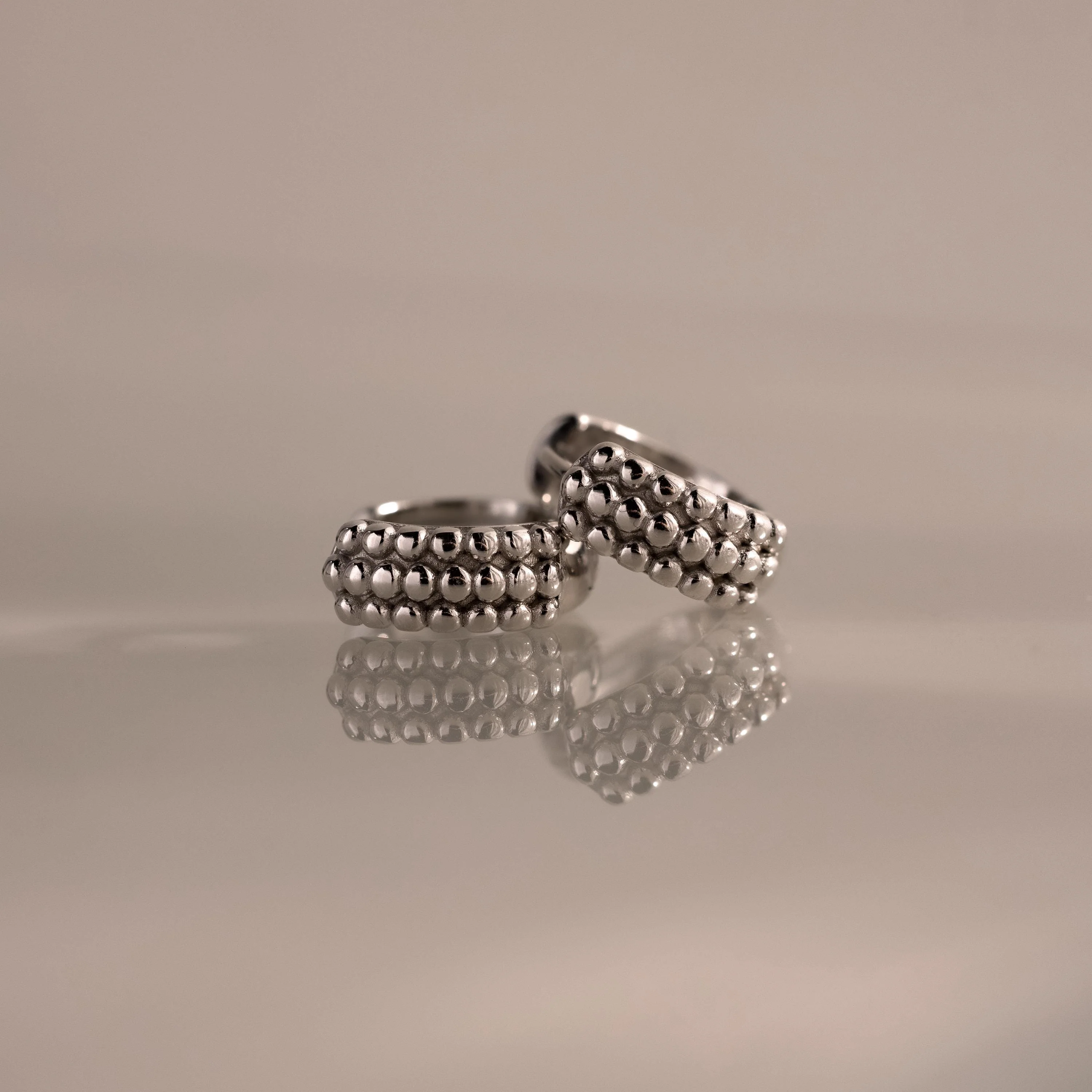 Beaded Chunky Hoops in Silver - Image 5