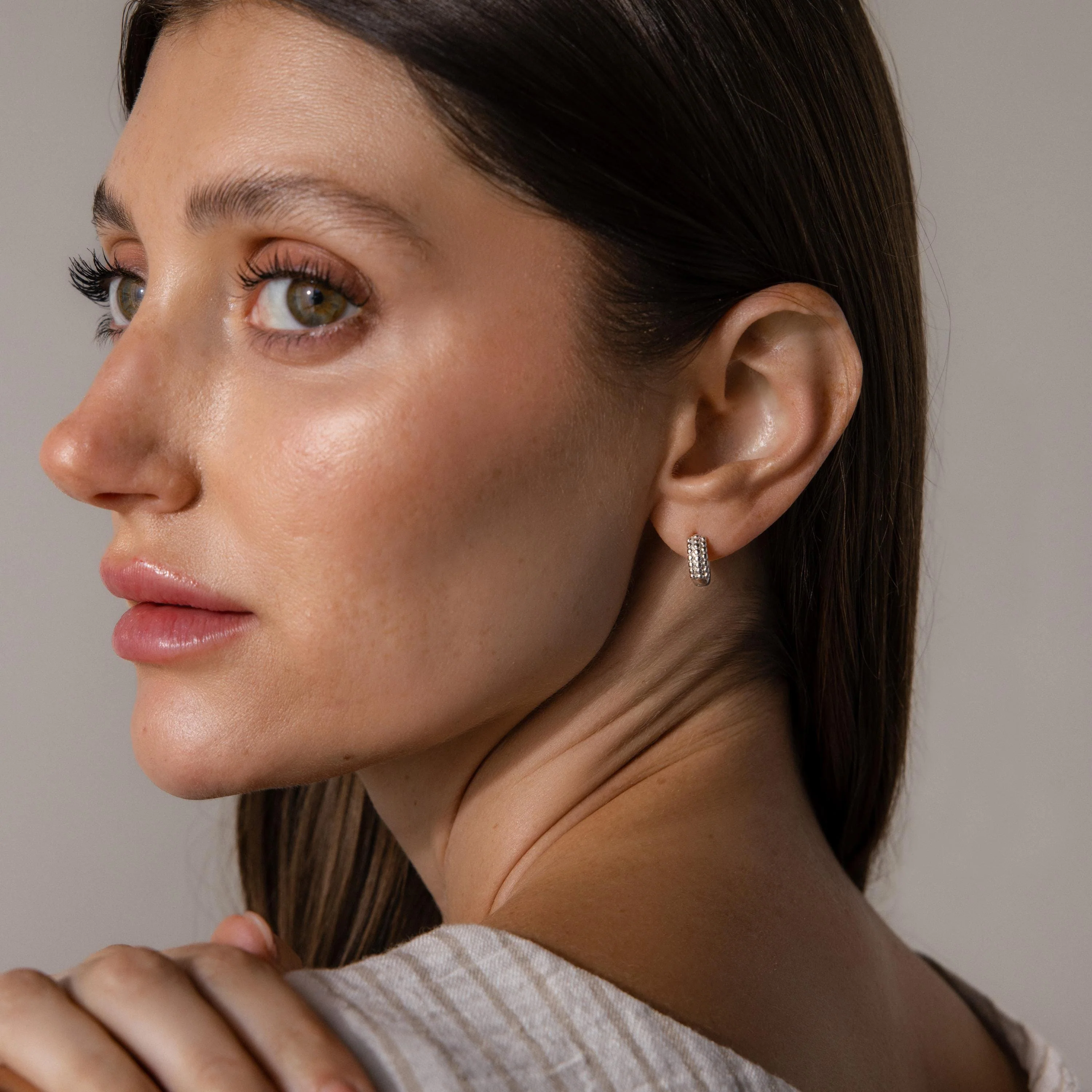 Beaded Chunky Hoops in Silver - Image 6