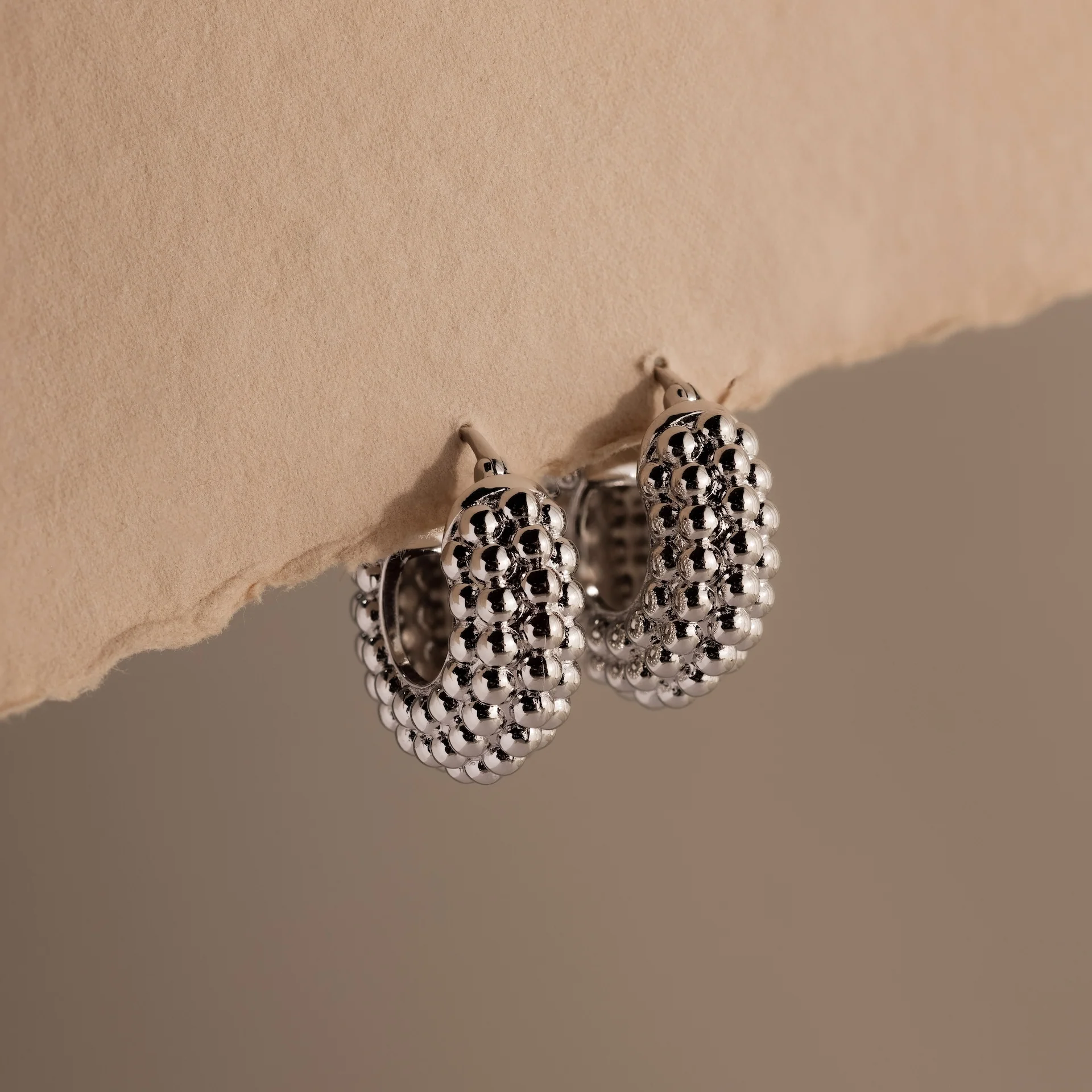Beaded Dome Hoops in Silver