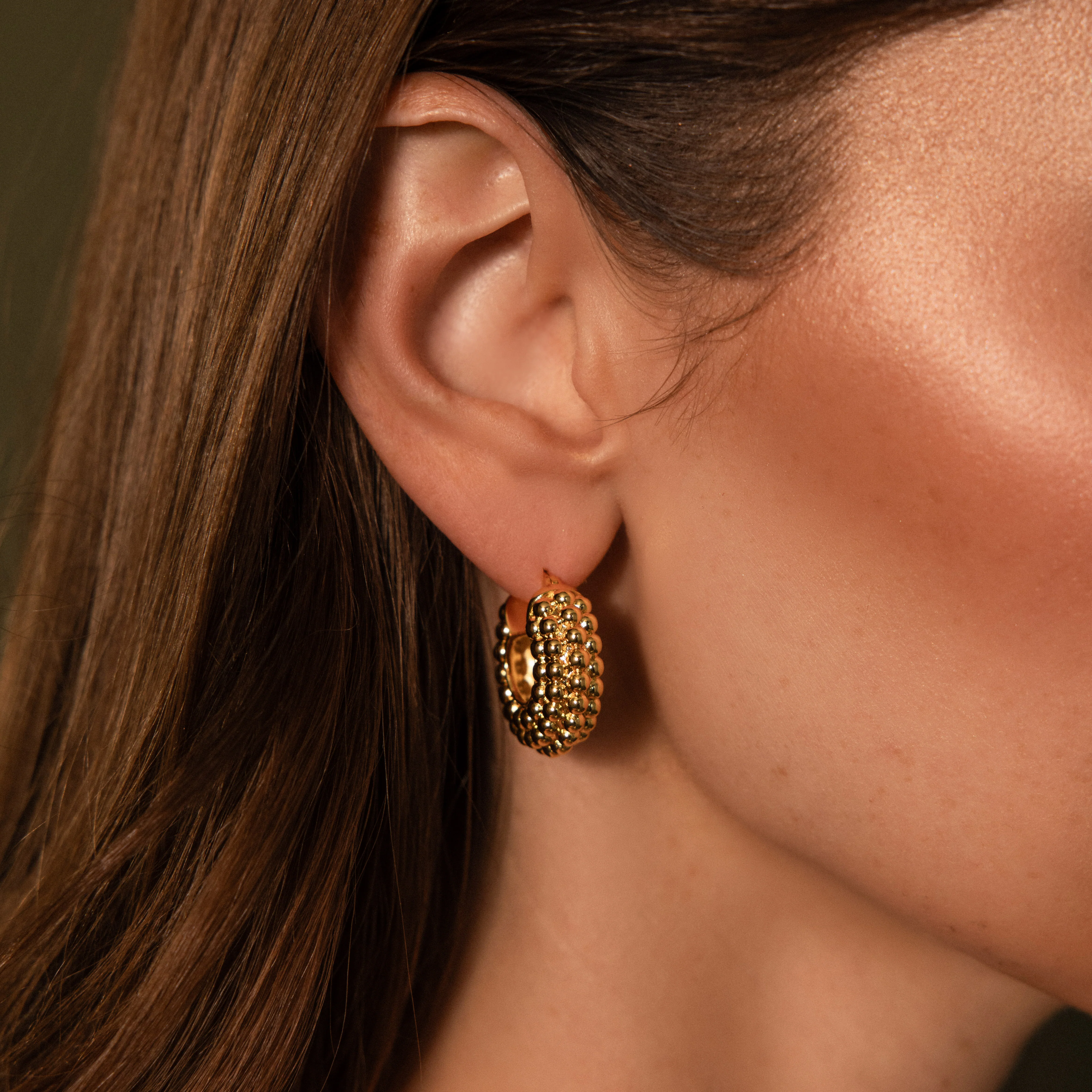 Beaded Dome Hoops in 18K Gold - Image 2