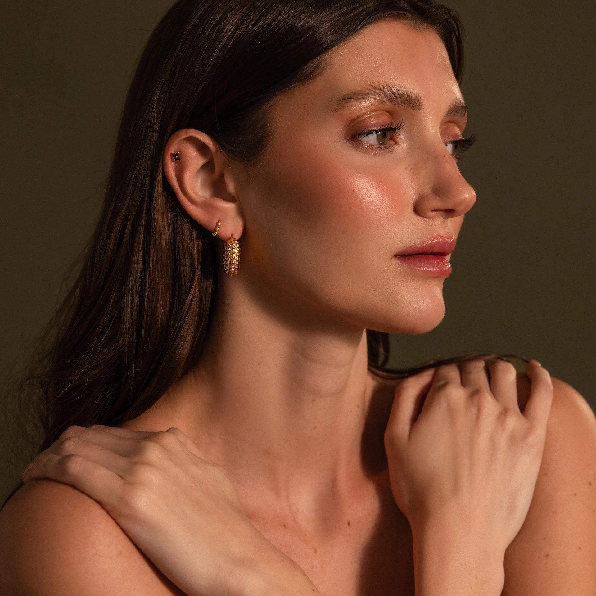 Beaded Dome Hoops in 18K Gold - Image 8