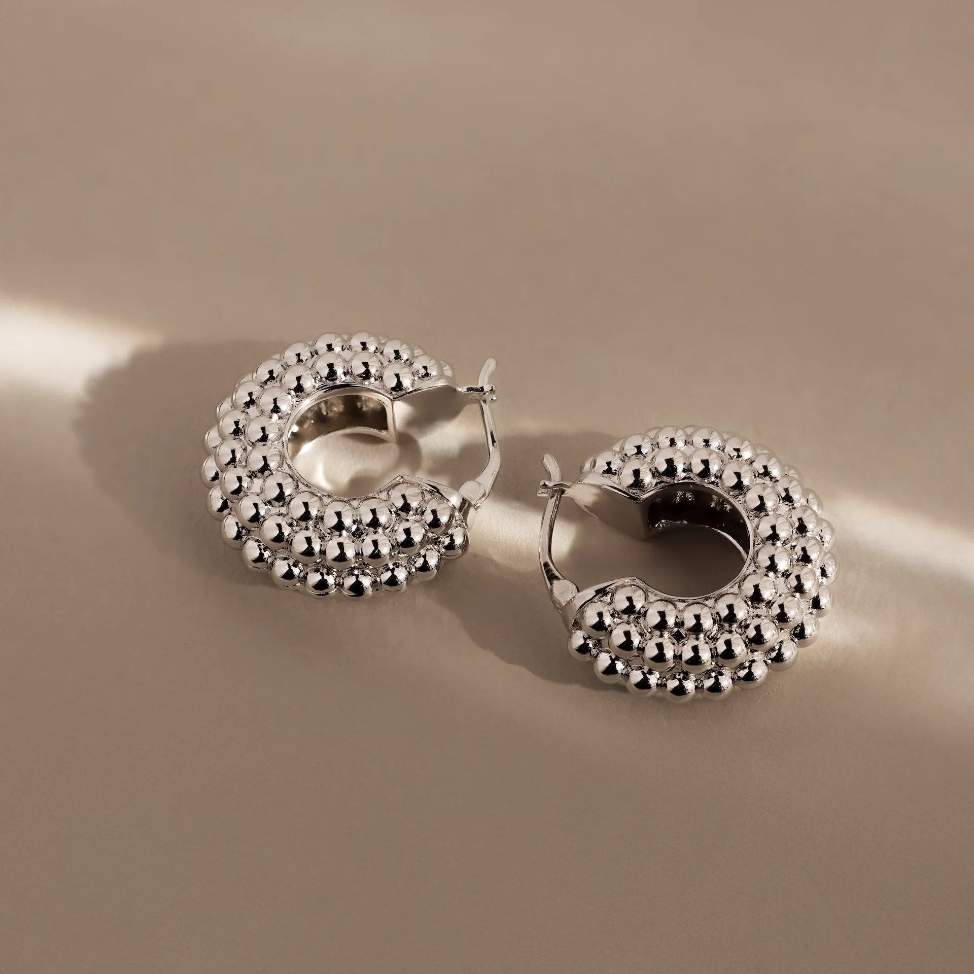 Beaded Dome Hoops in Silver - Image 5