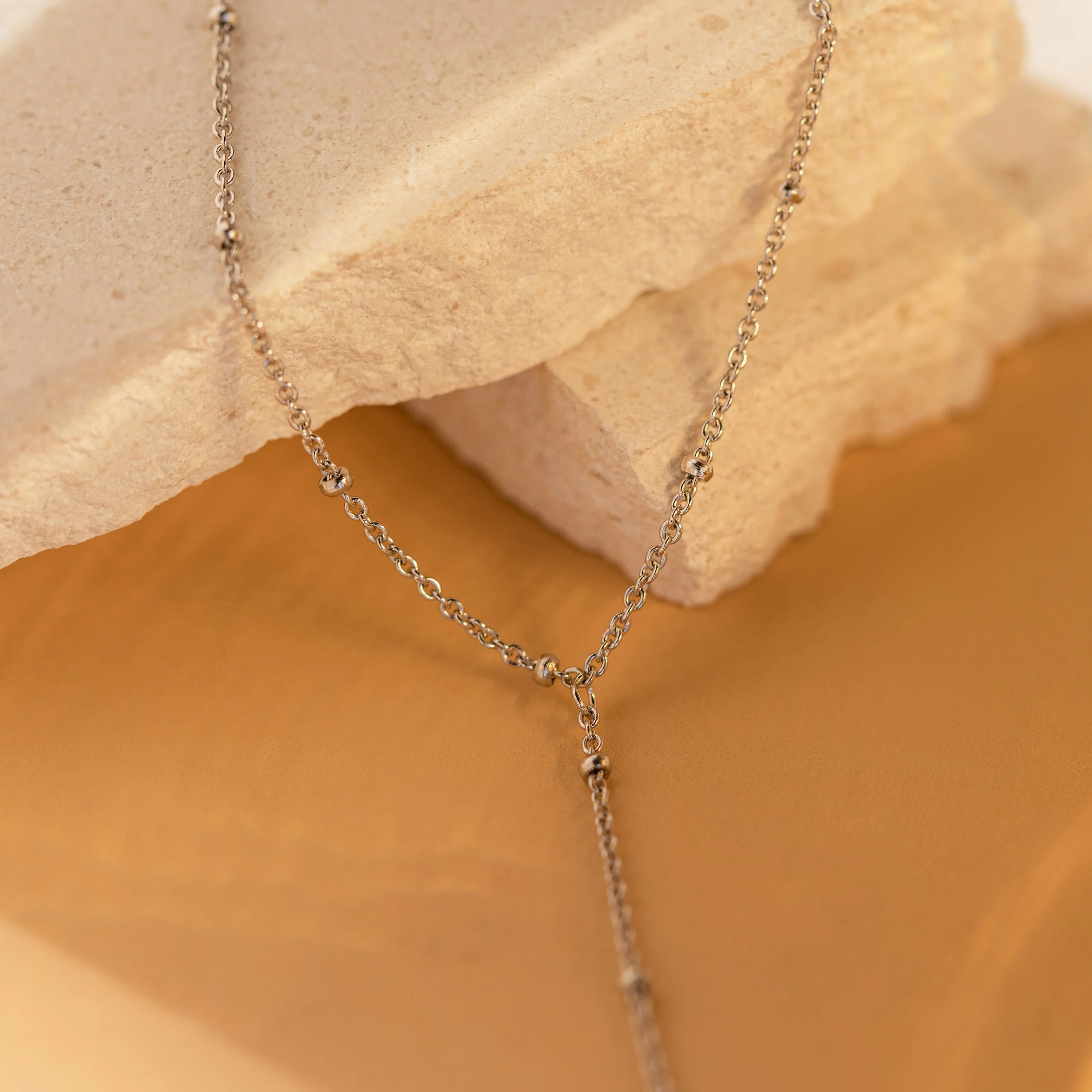 Beaded Hand Chain Bracelet in Silver - Image 2