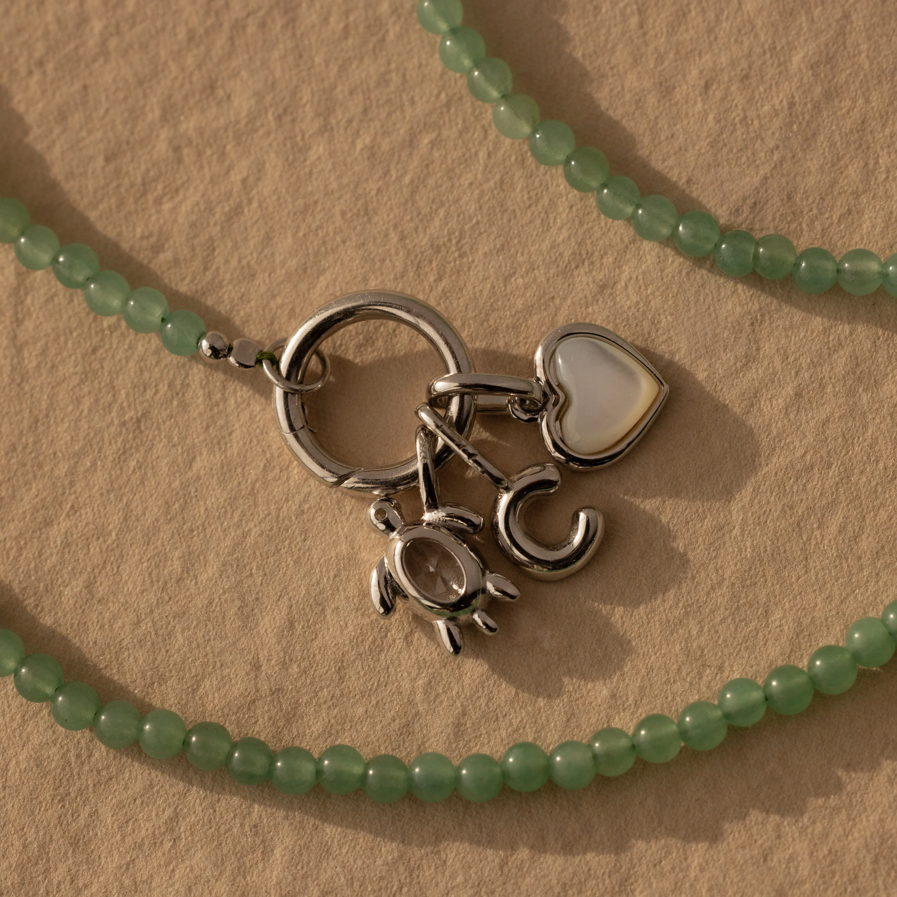 Beaded Jade Charm Necklace in Silver - Image 3
