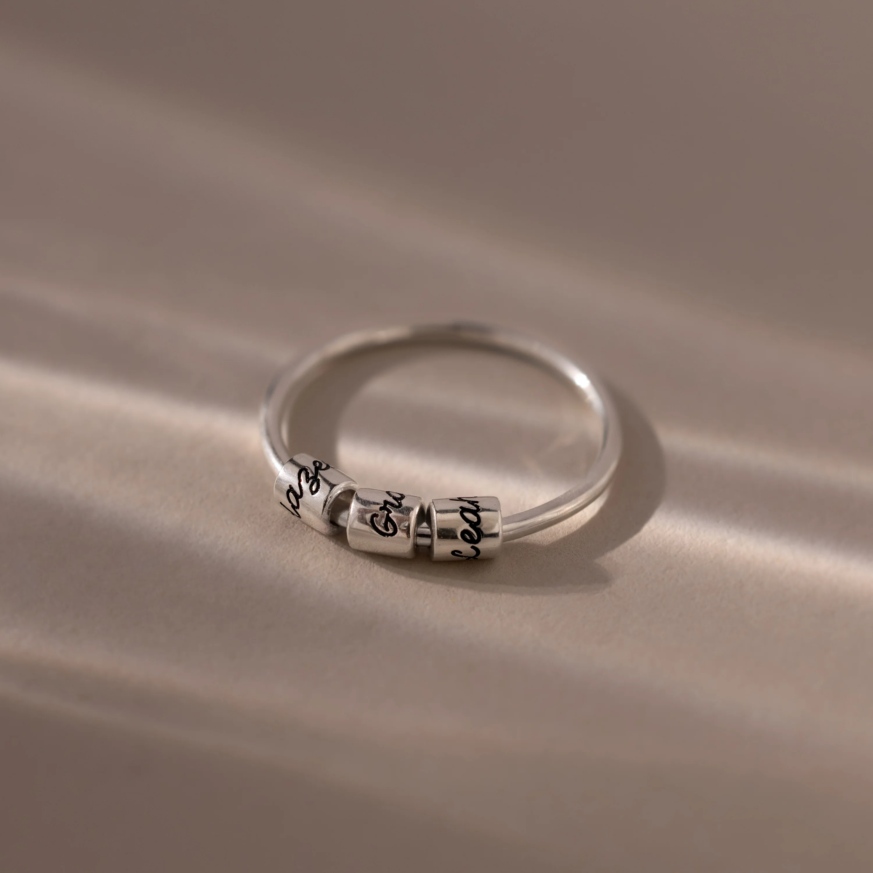 Beaded Multiple Name Ring in Silver - Image 3