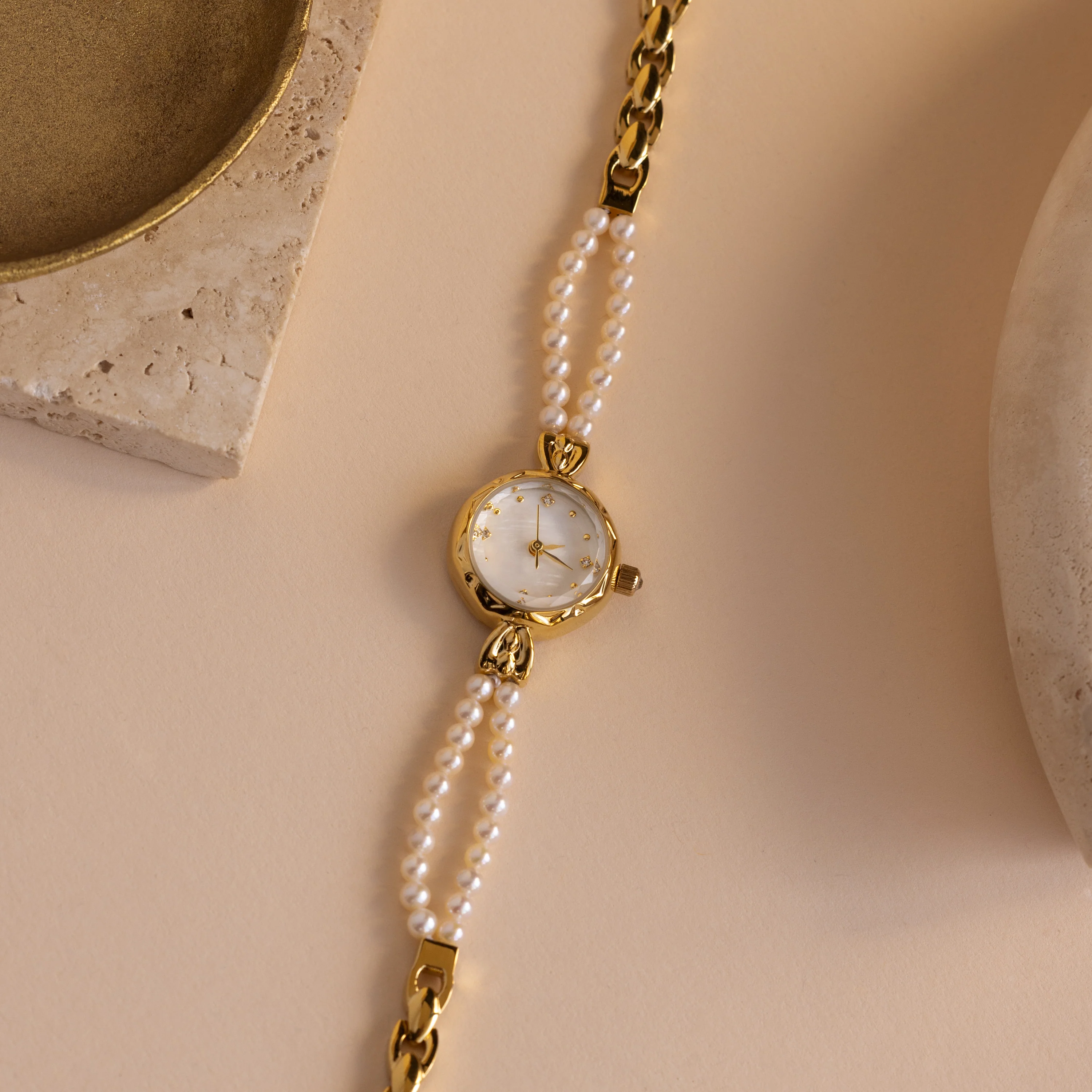 Beaded Pearl Timepiece in 18K Gold - Image 6