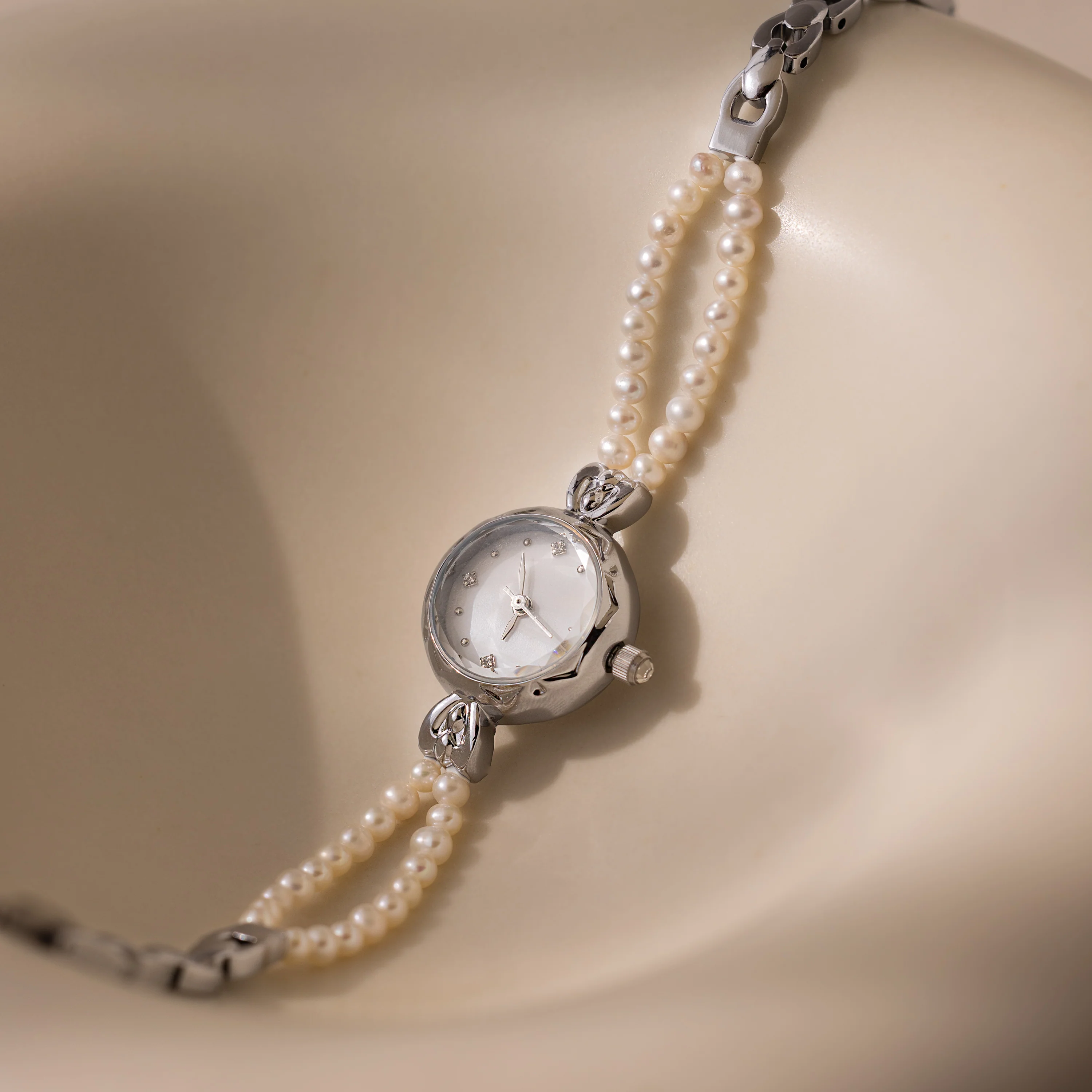 Beaded Pearl Timepiece in Silver - Image 5