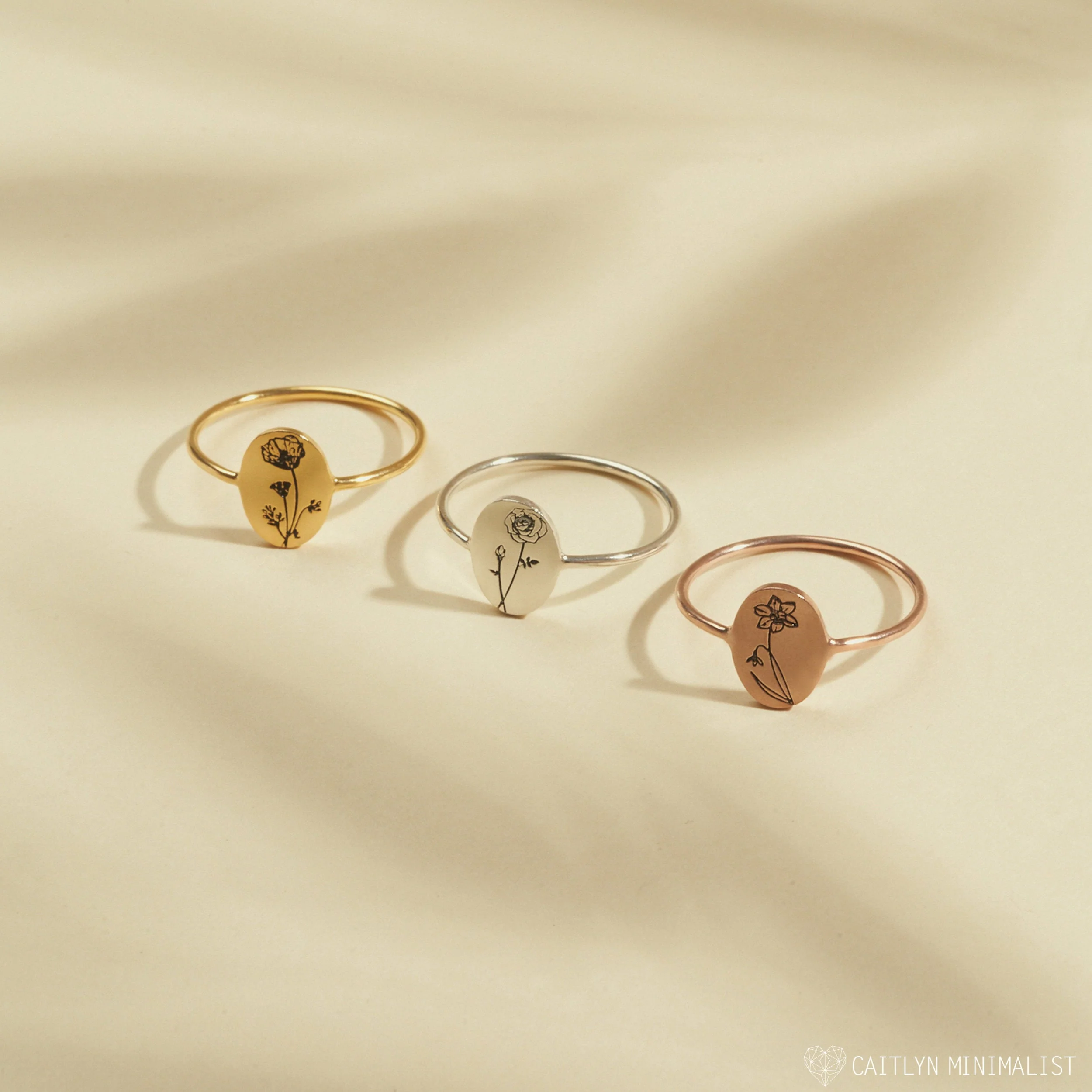 Birth Flower Oval Ring - Image 3