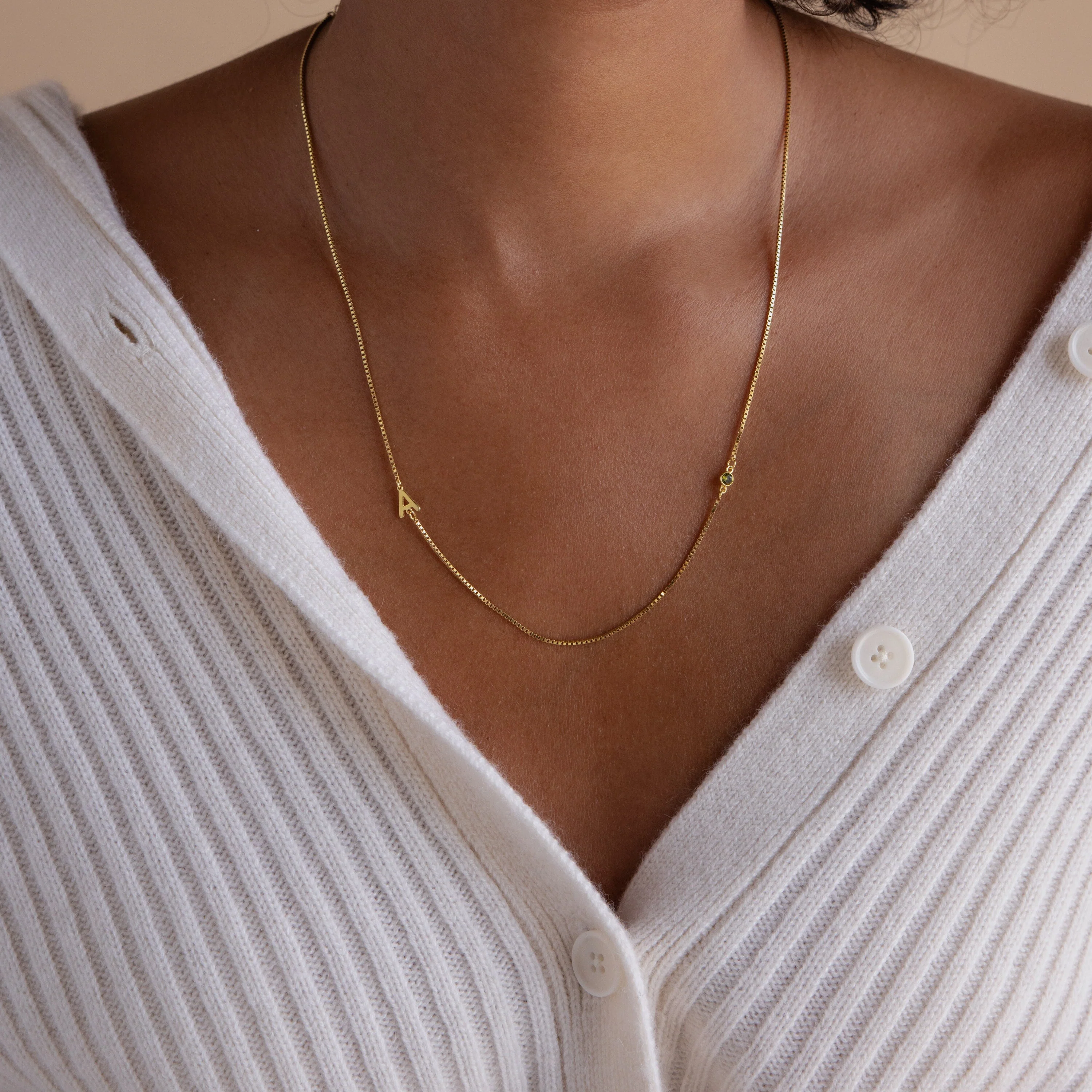 Birthstone Initial Necklace in Box Chain - Image 2