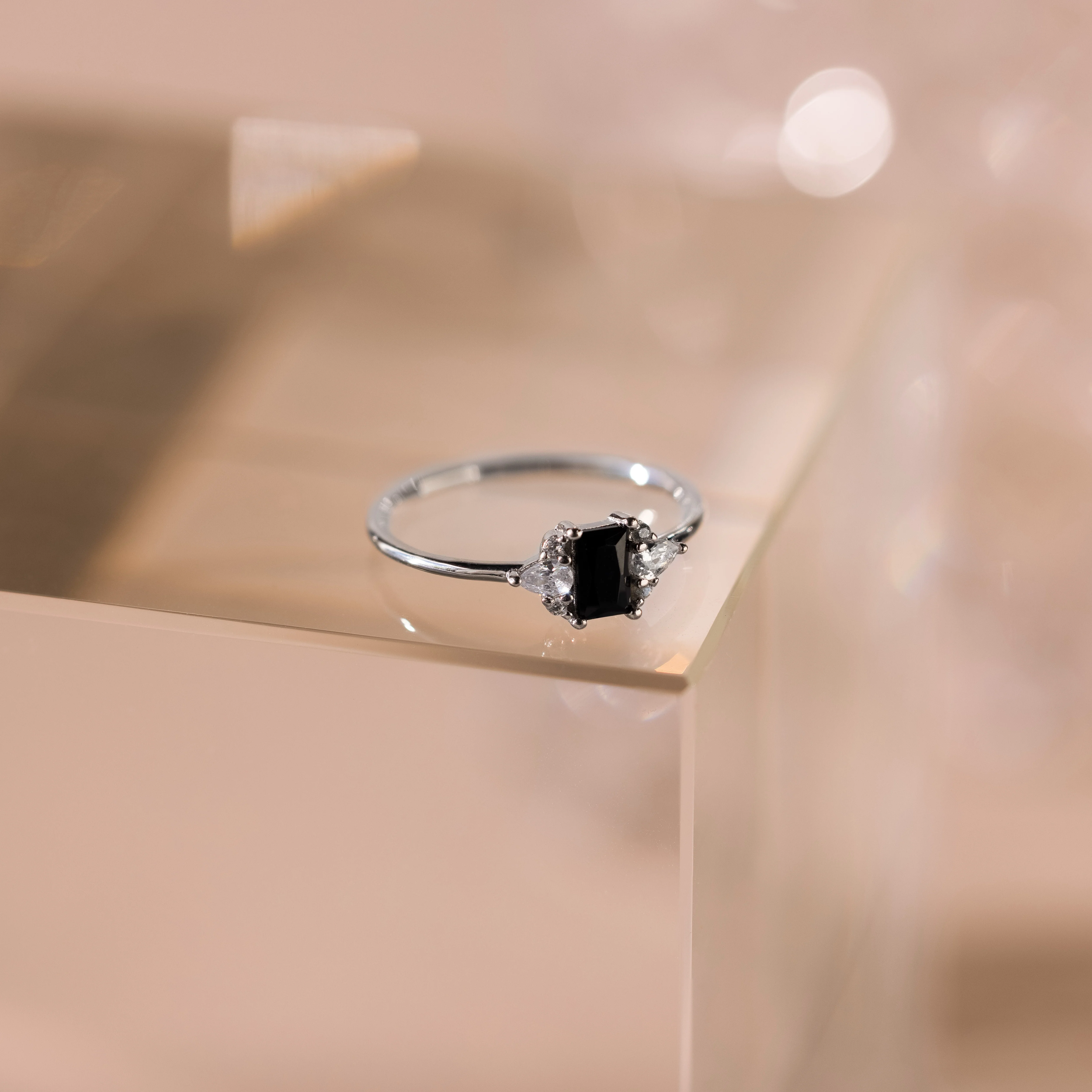 Black Baguette Diamond Ring in Silver - Image 6