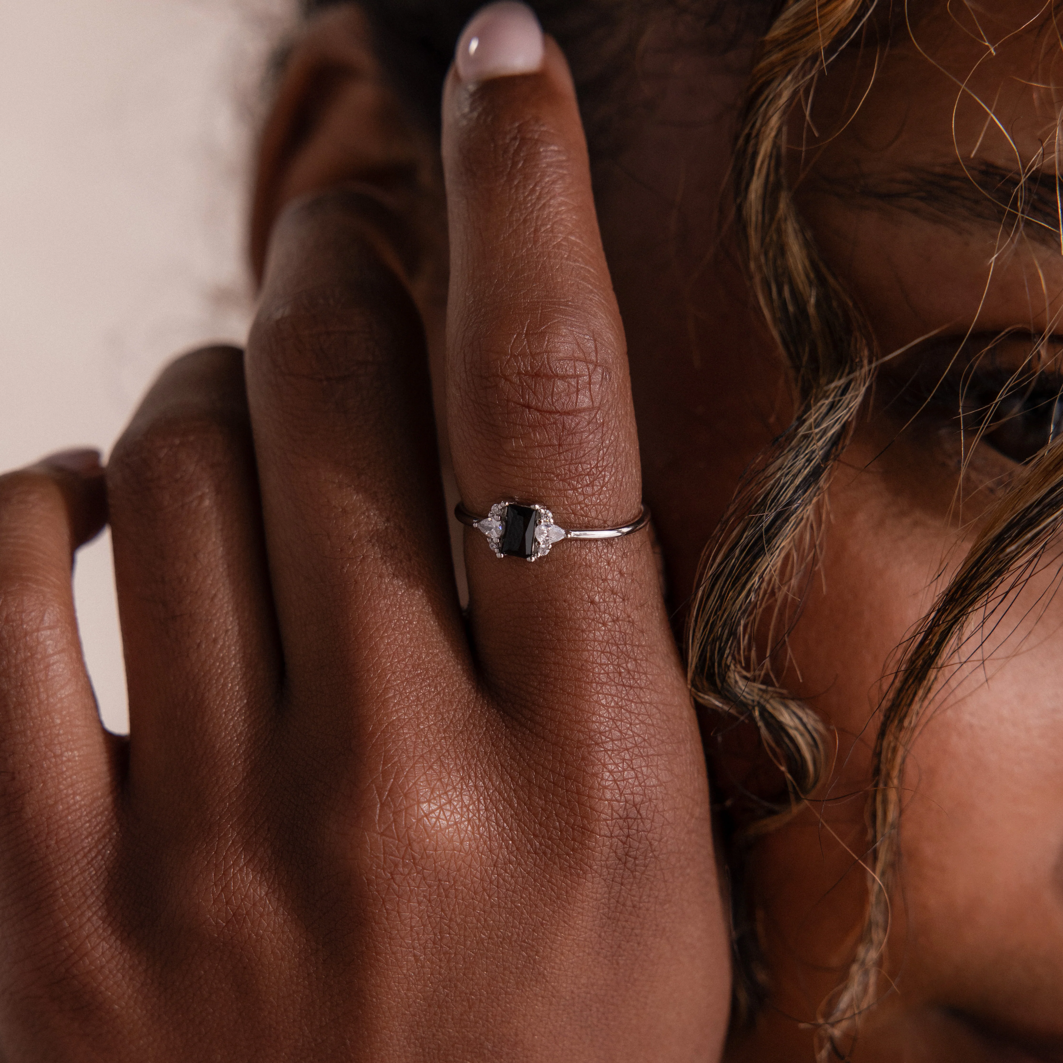 Black Baguette Diamond Ring in Silver - Image 5
