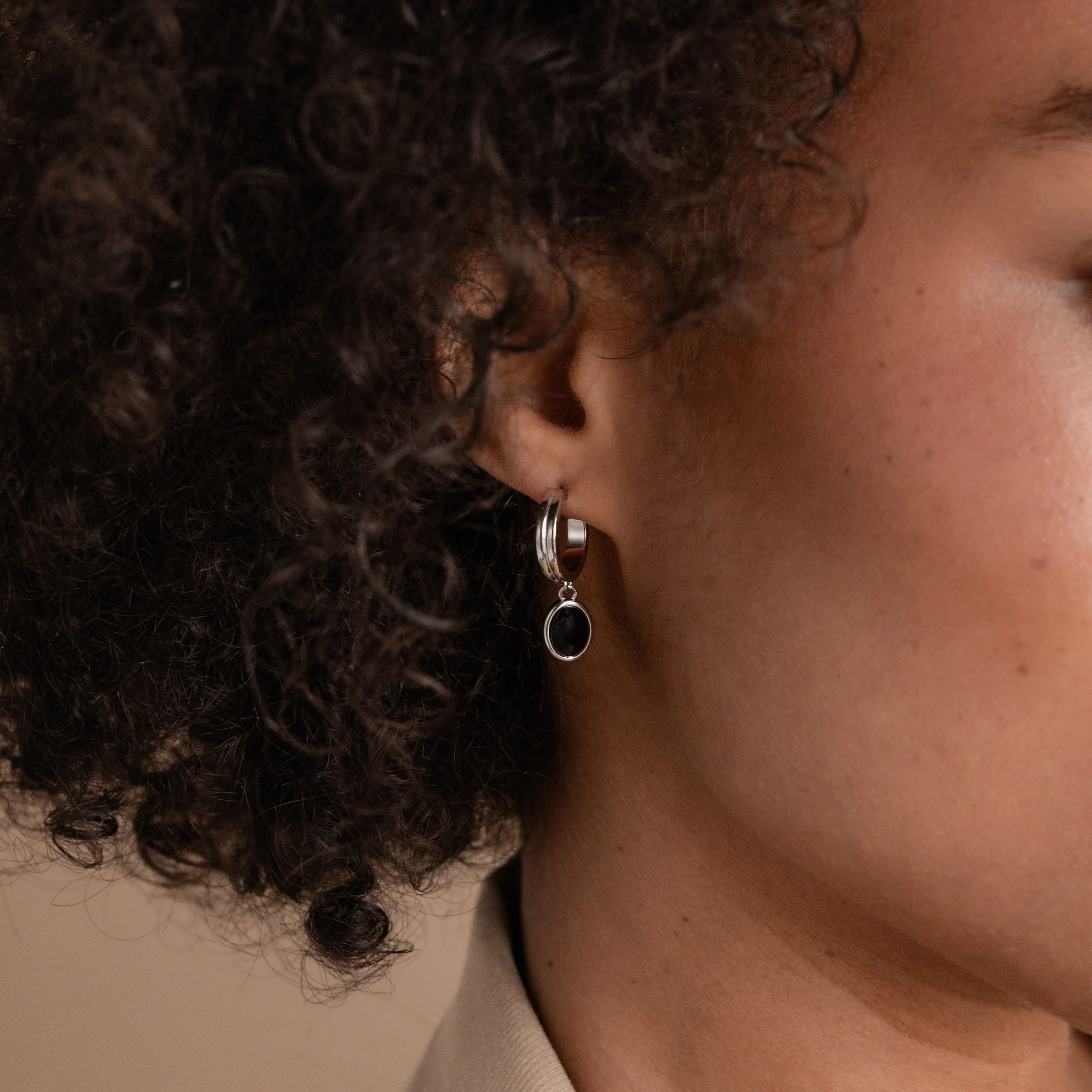 Black Gemstone Drop Hoops - Image 4