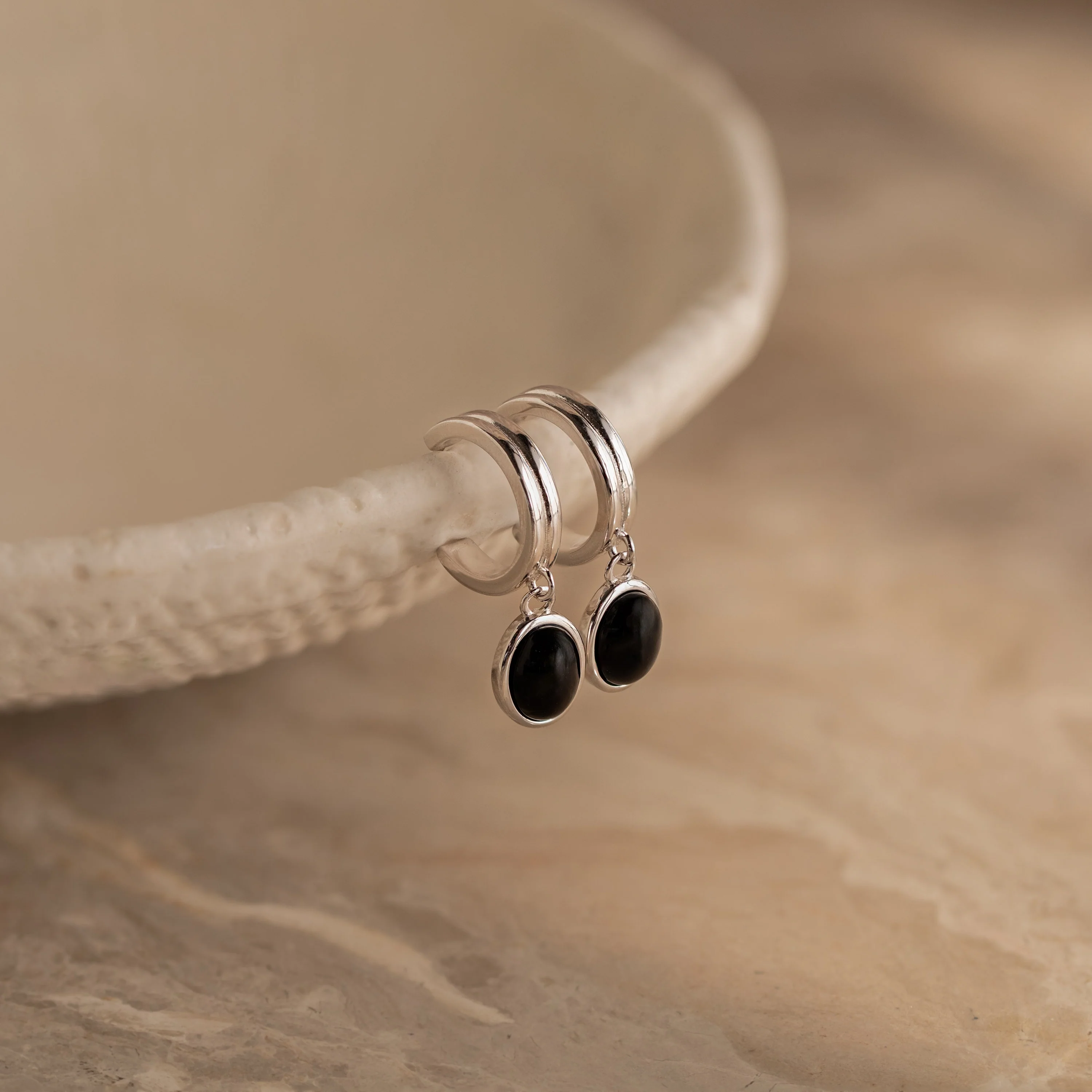 Black Gemstone Drop Hoops - Image 5